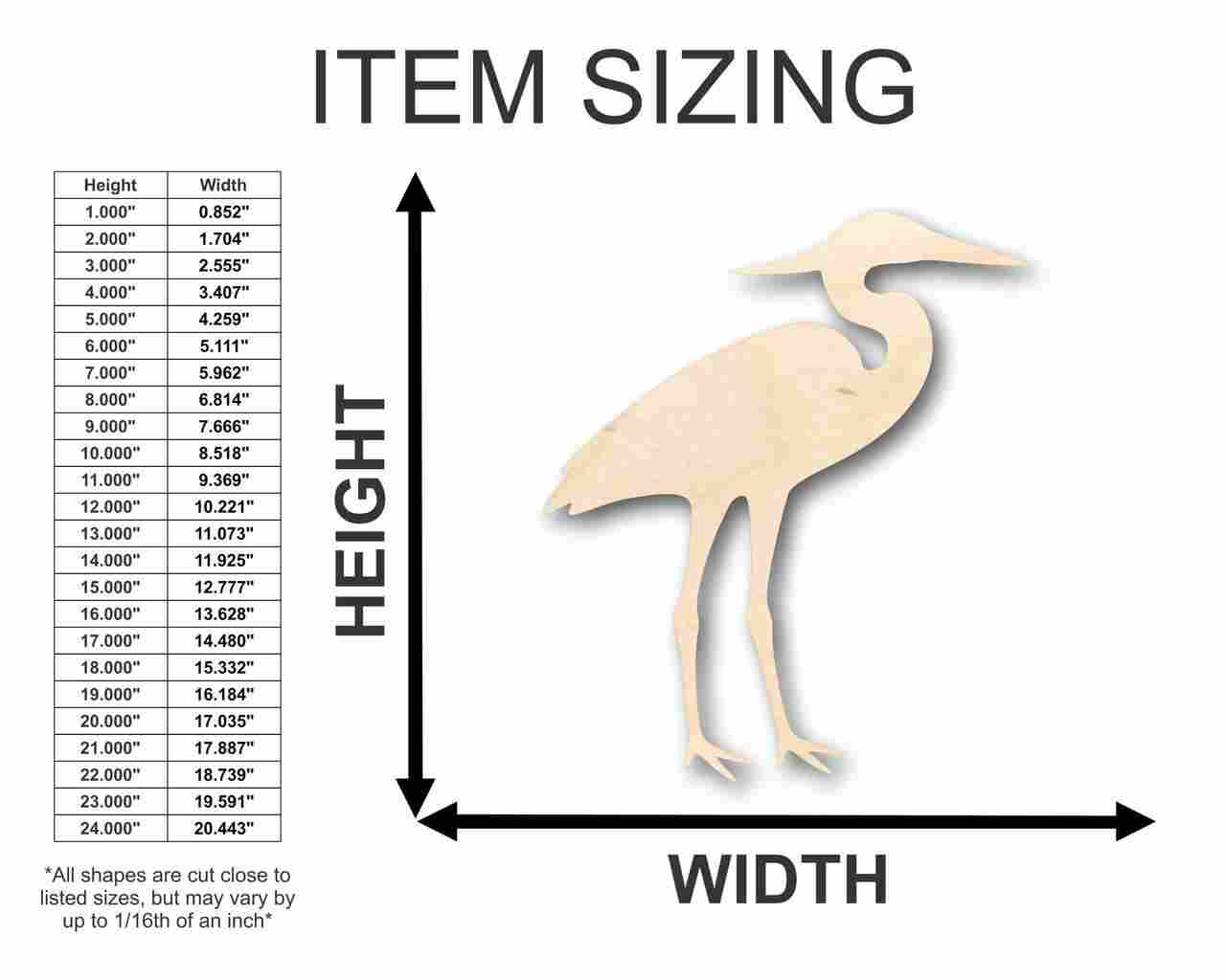 DIY Unfinished Baltic Birch Wood Heron Shapes up to 24 Inches
