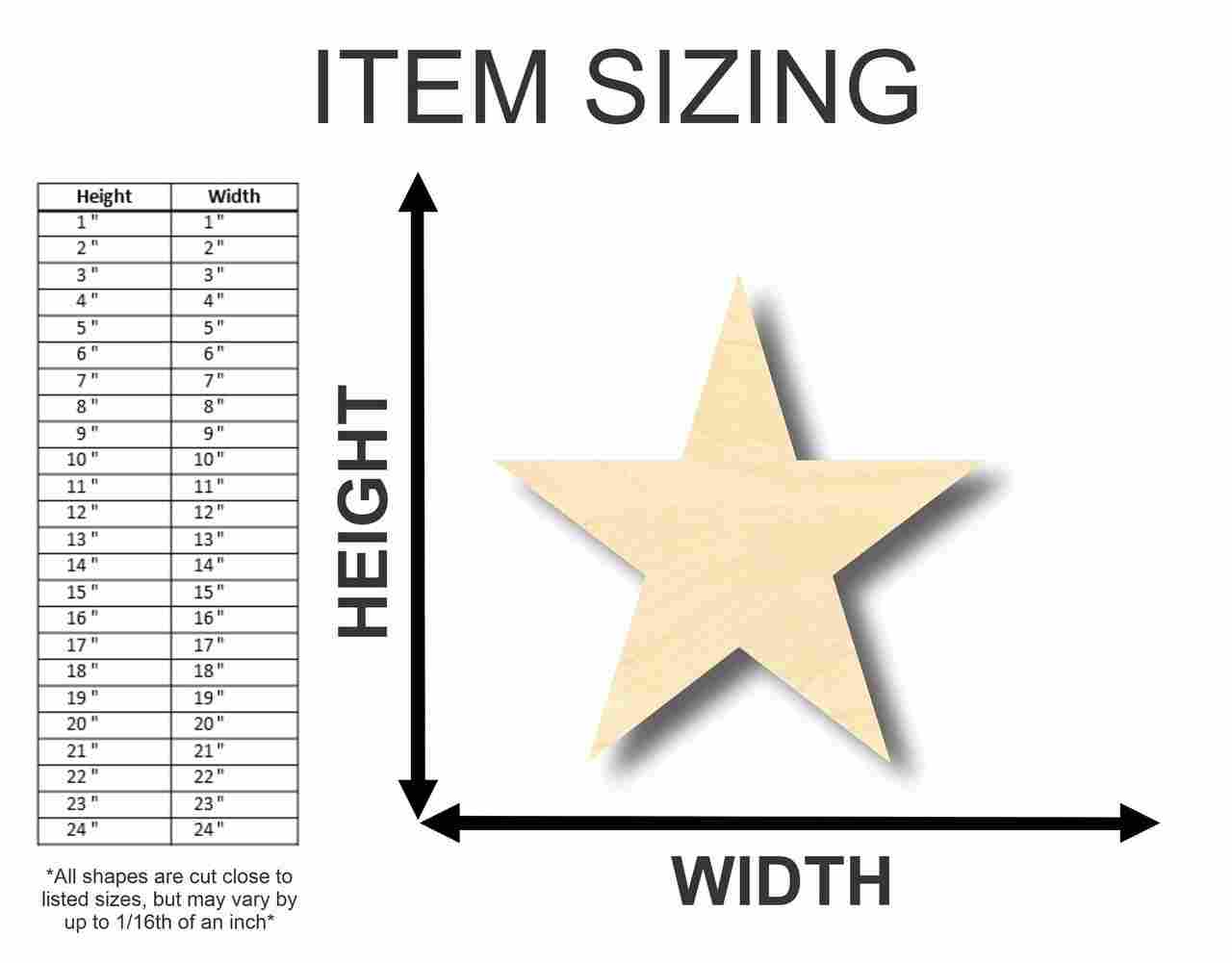Unfinished DIY Celestial Wood Star Shape Craft Cutout with Sizes Up to 36 Inches