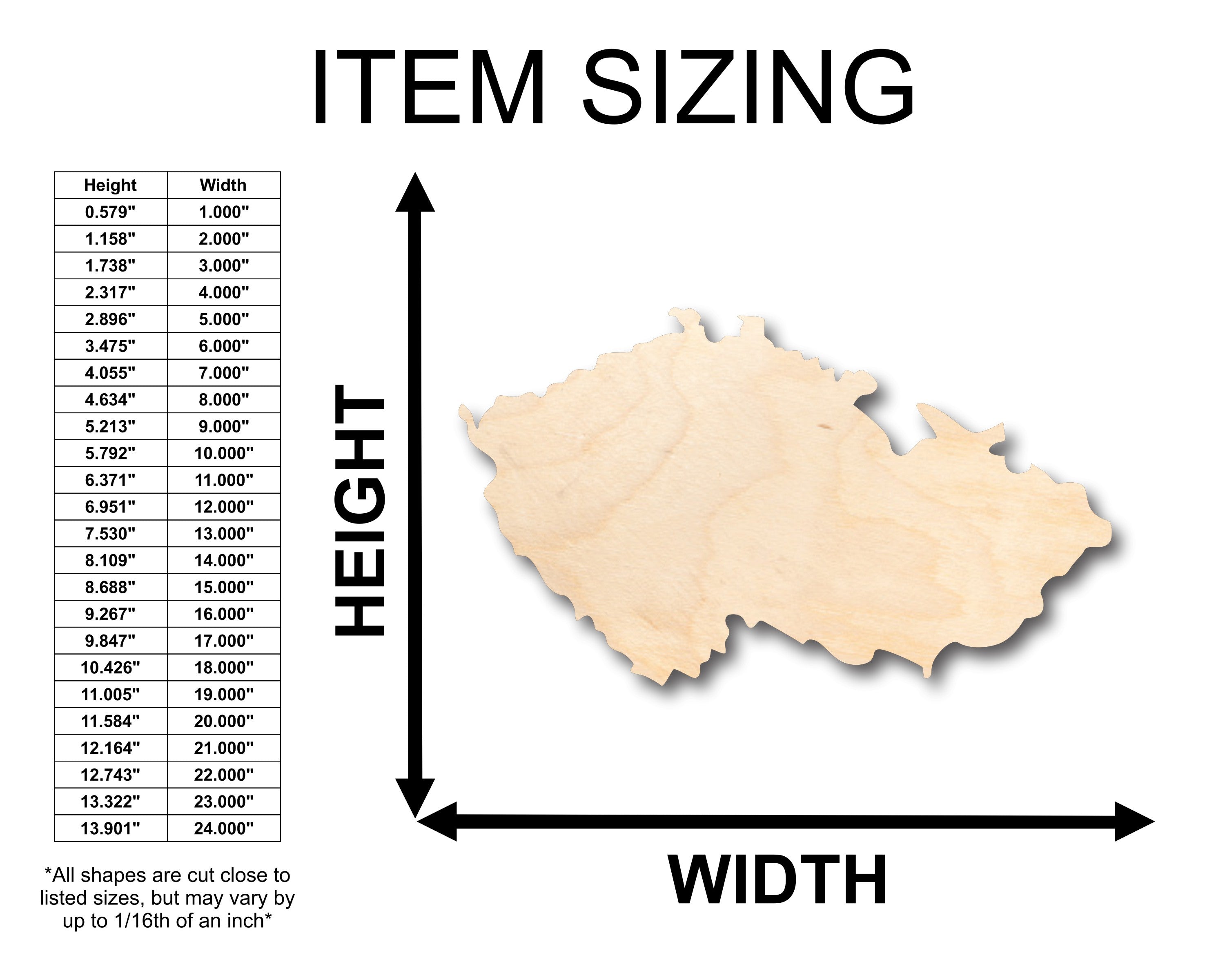 DIY Unfinished Wood Czech Republic Shape Craft Pieces up to 46
