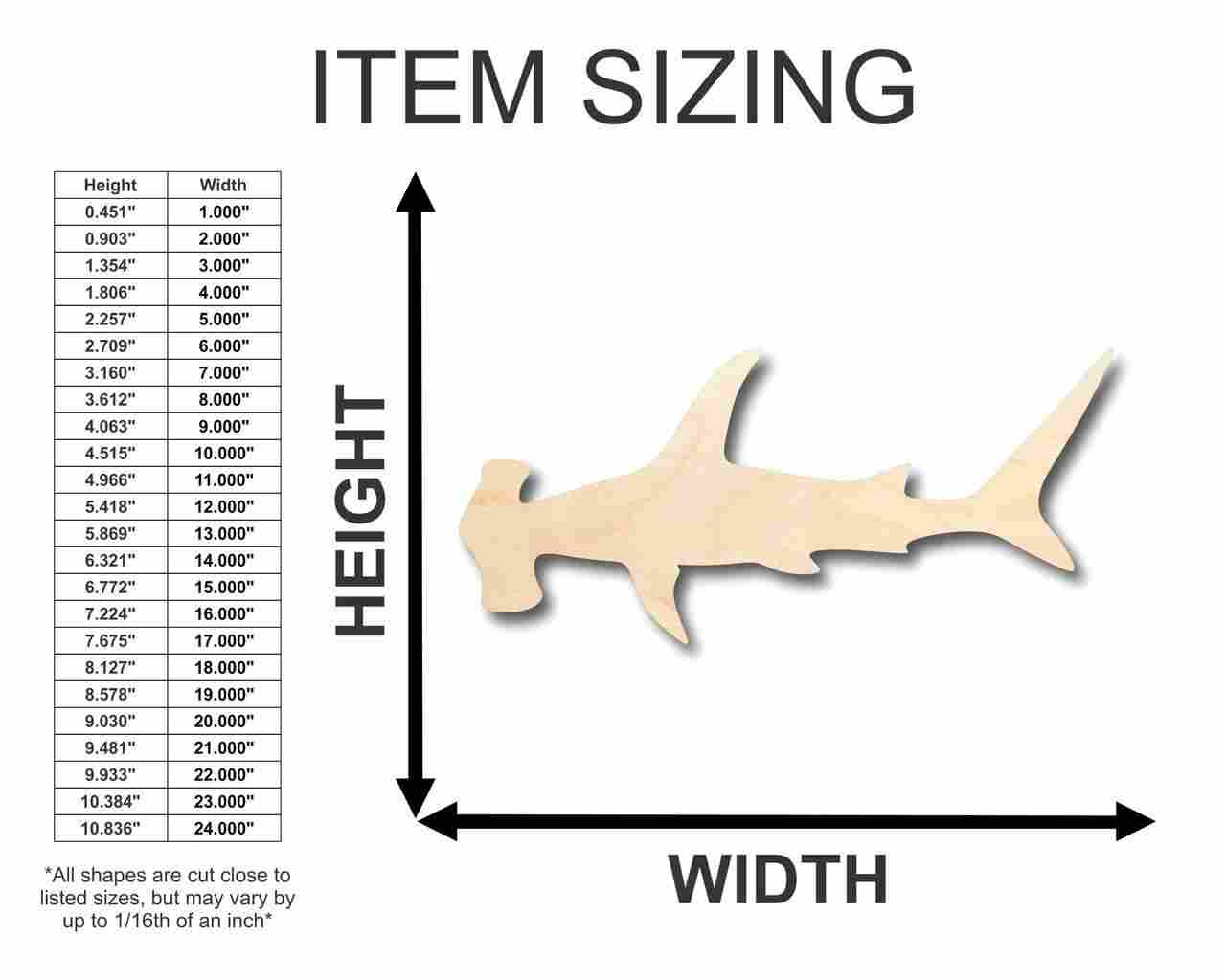 DIY Unfinished Ocean-themed Wood Hammerhead Shape up to 46 Inches
