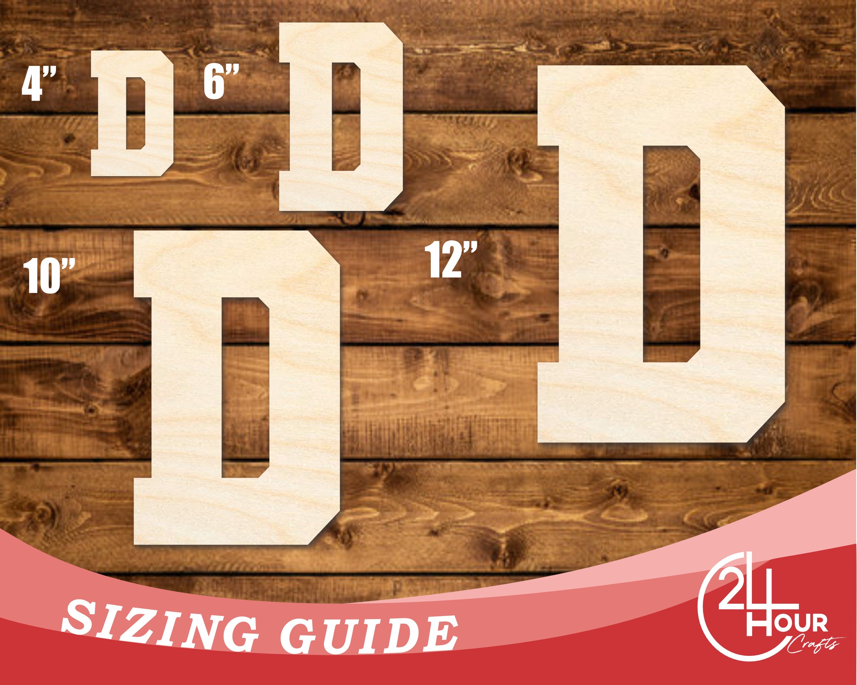 Unfinished D - Shape Varsity Team Wood Font for Up to 46 DIY Craft Cutouts