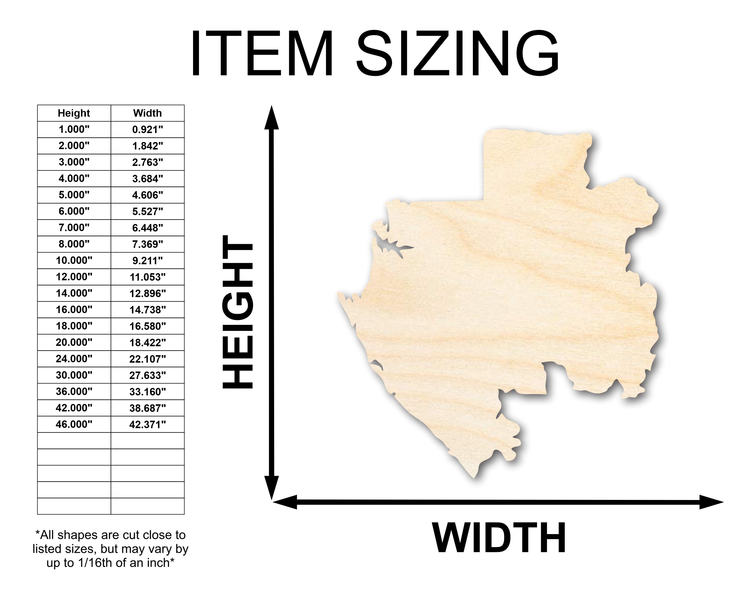 DIY Unfinished Gabon Country Shape Wood Crafts - Up to 46 for Central African Projects