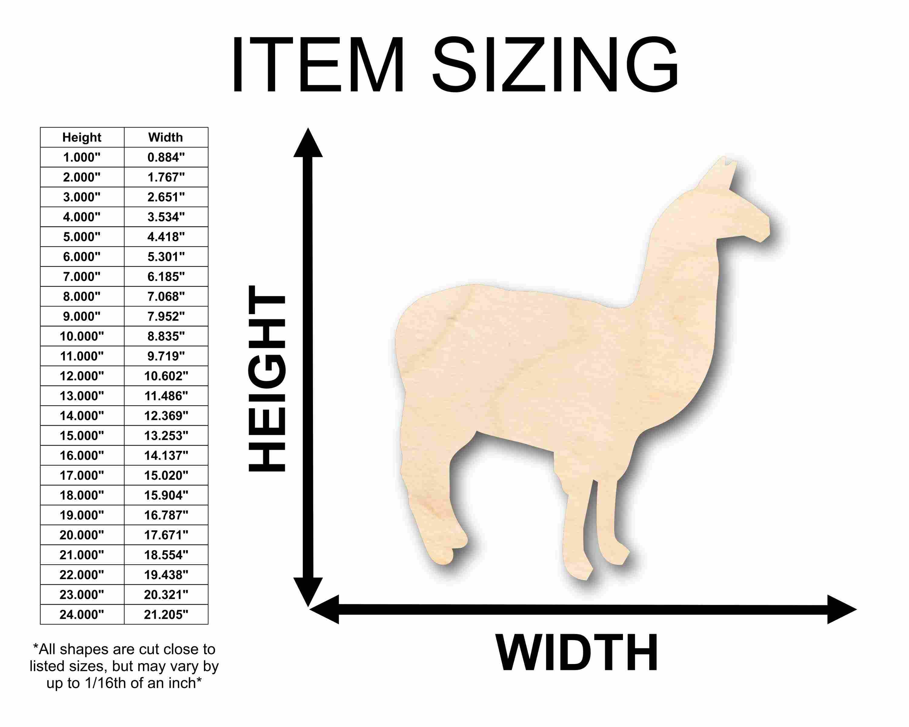 Unfinished Baltic Birch Wood Llama Silhouette for Up to 46 Different DIY Craft Projects