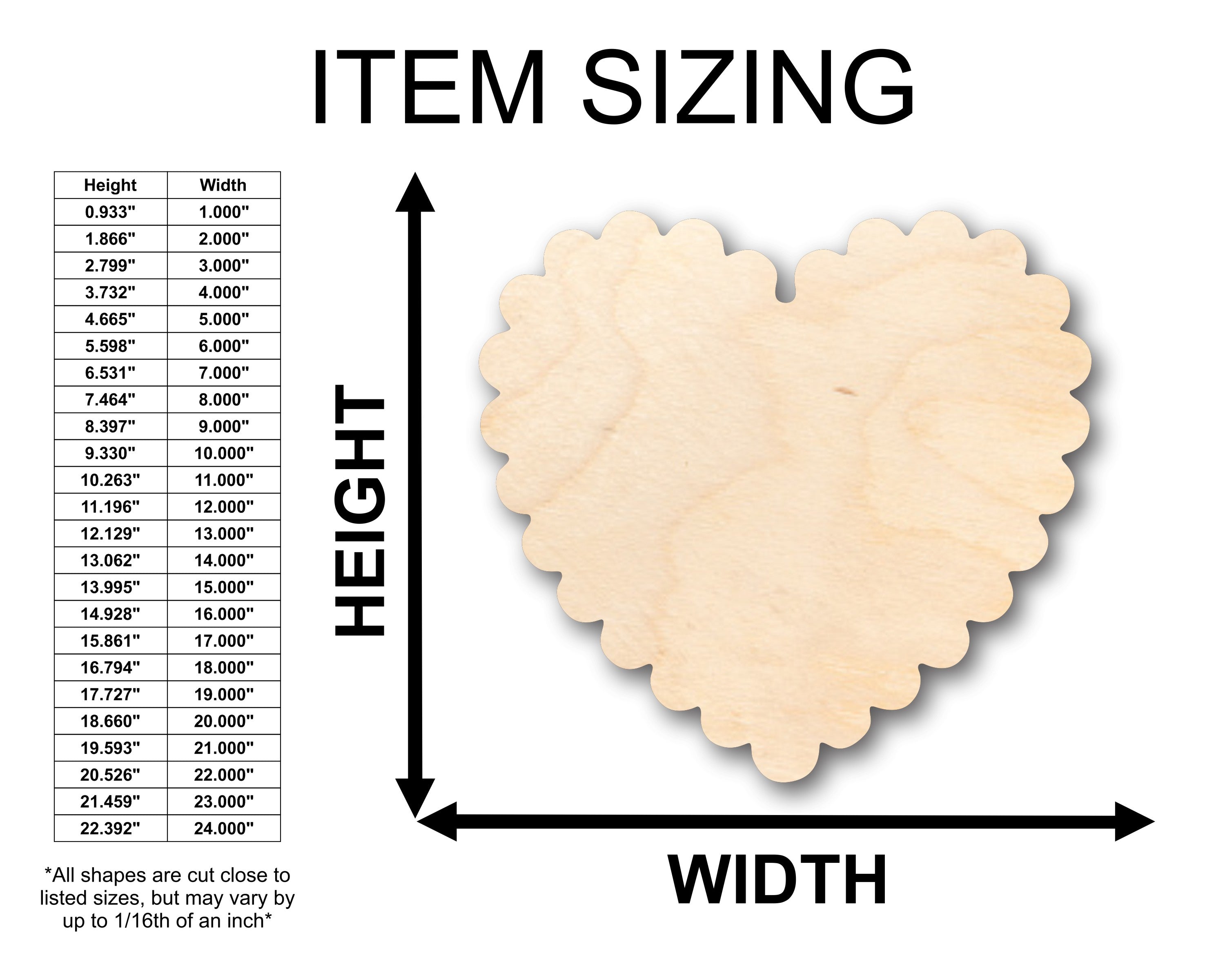DIY Unfinished Scalloped Heart Shape Wood Crafts up to 46