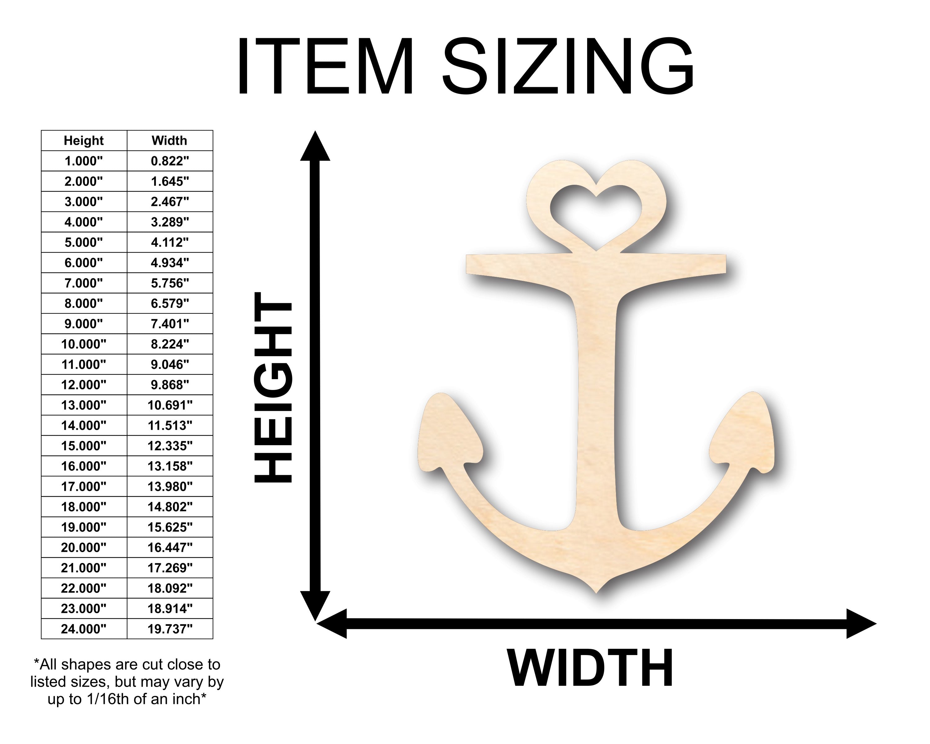 DIY Unfinished Wood Heart Anchor Shapes for Crafts, Sizes up to 46