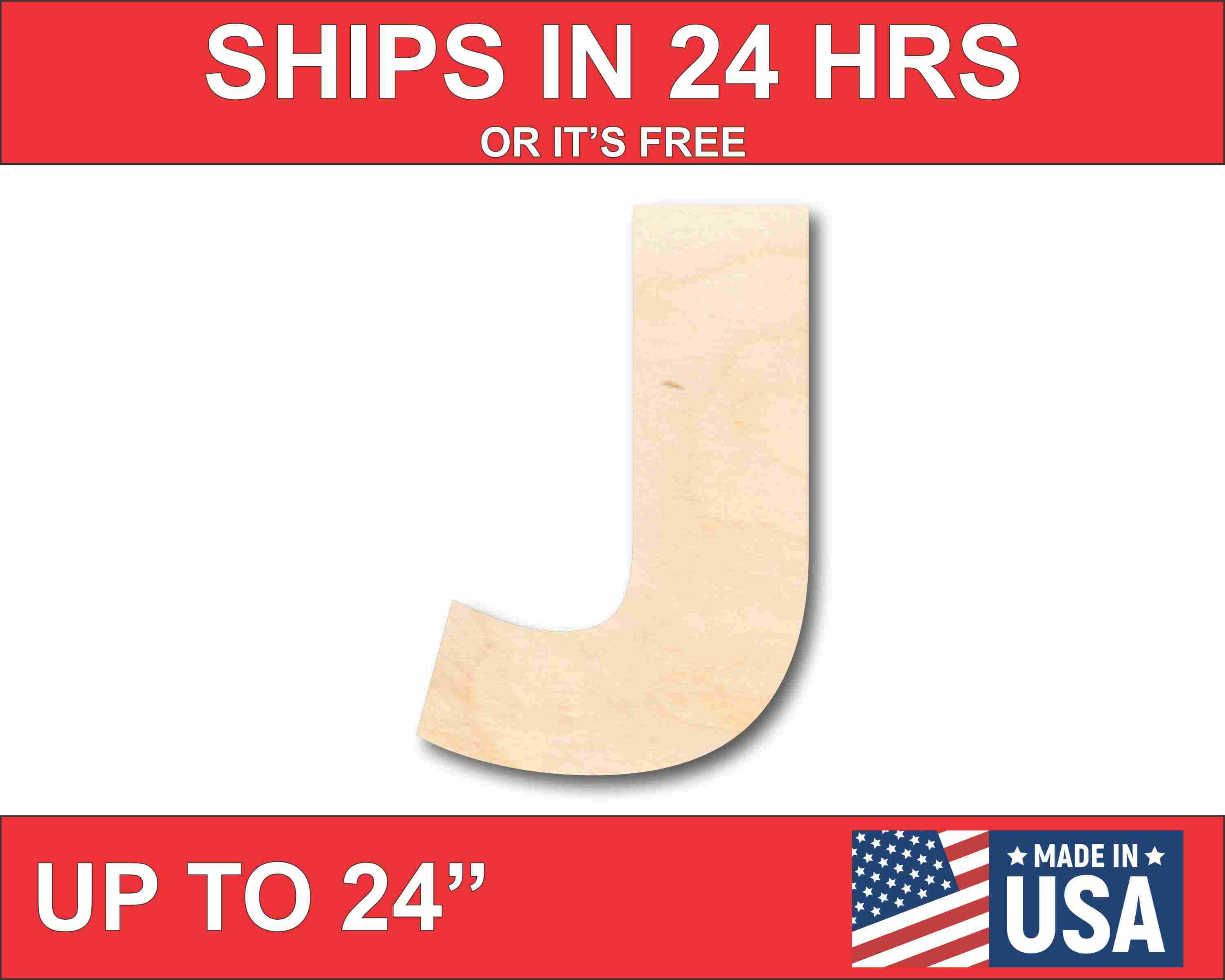 DIY Unfinished Sanded Wood Block Letter J, Sizes Up to 46