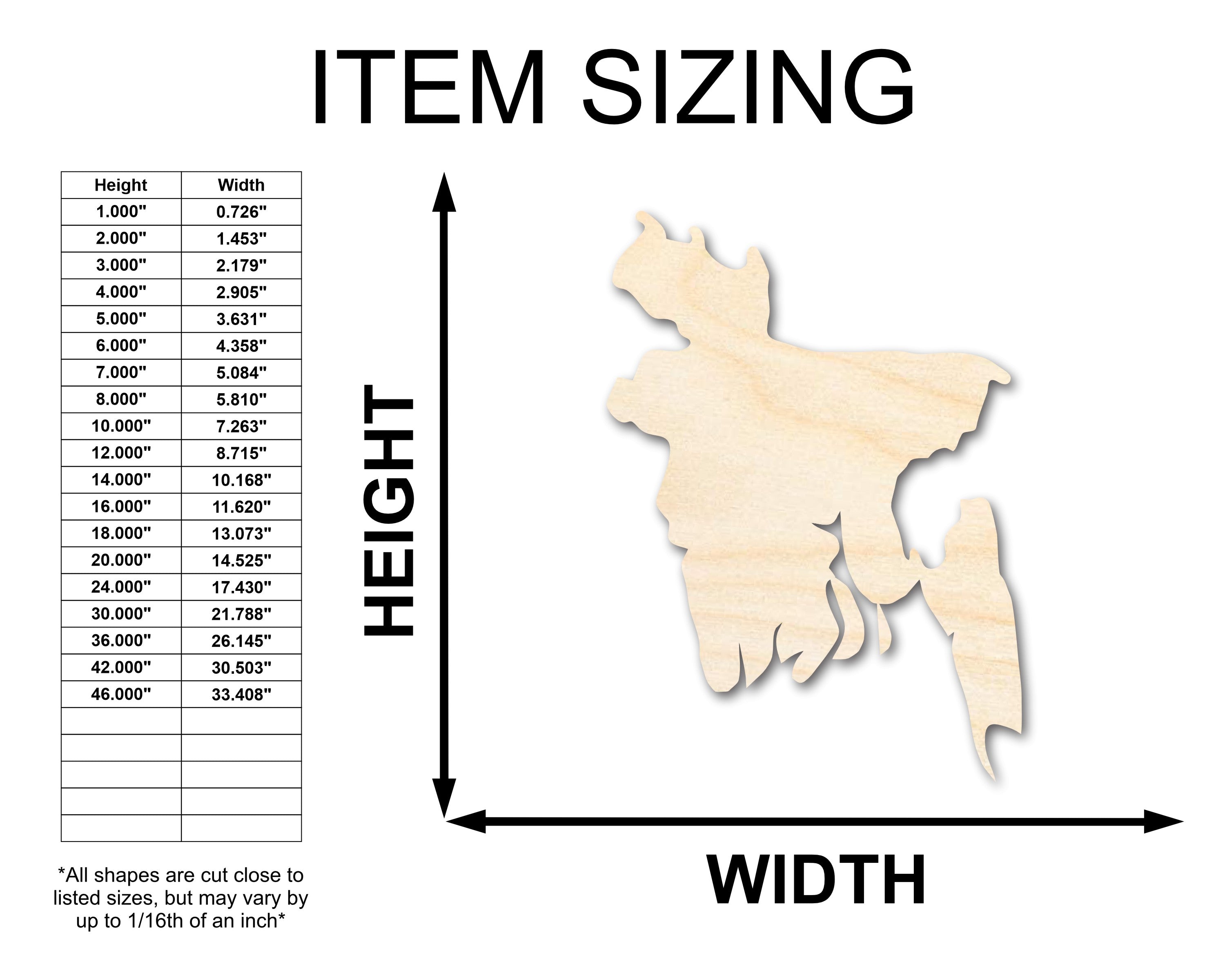 Unfinished Wood Craft in the Shape of Bangladesh Country for South Asia DIY Projects - Up to 46 Pieces Available