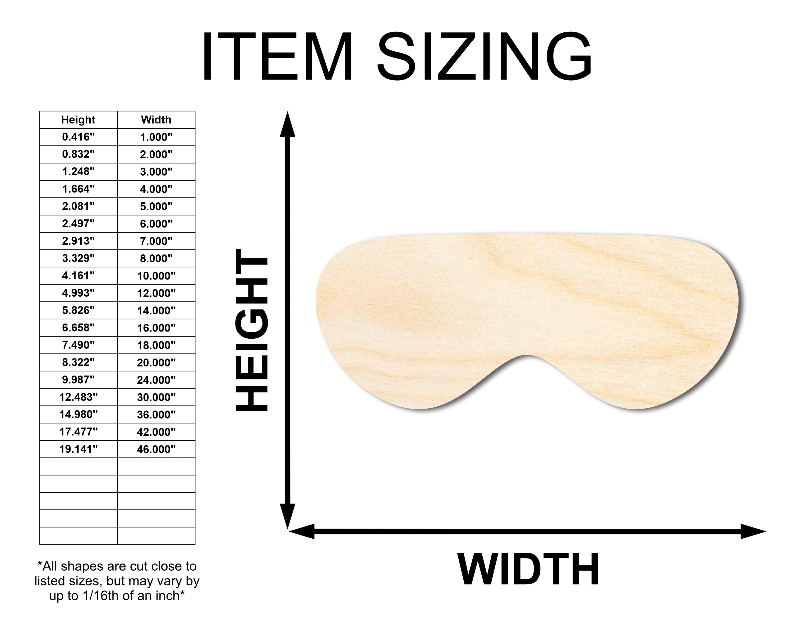 Up to 36' Unfinished Baltic Birch Wood Goggles Shape for Crafts