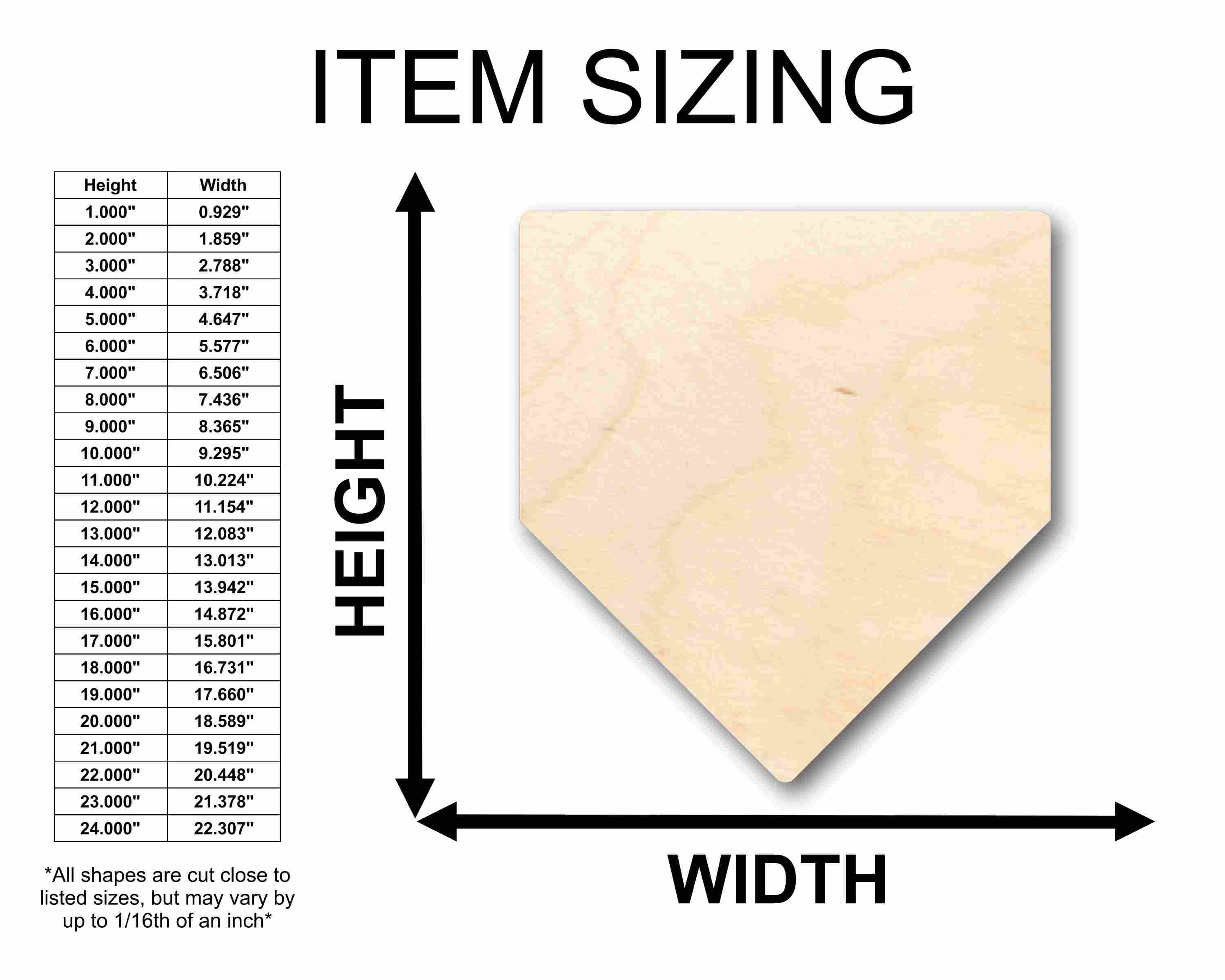 DIY Unfinished Wood Baseball Softball Home Plate Diamond Base Silhouette - Up to 46