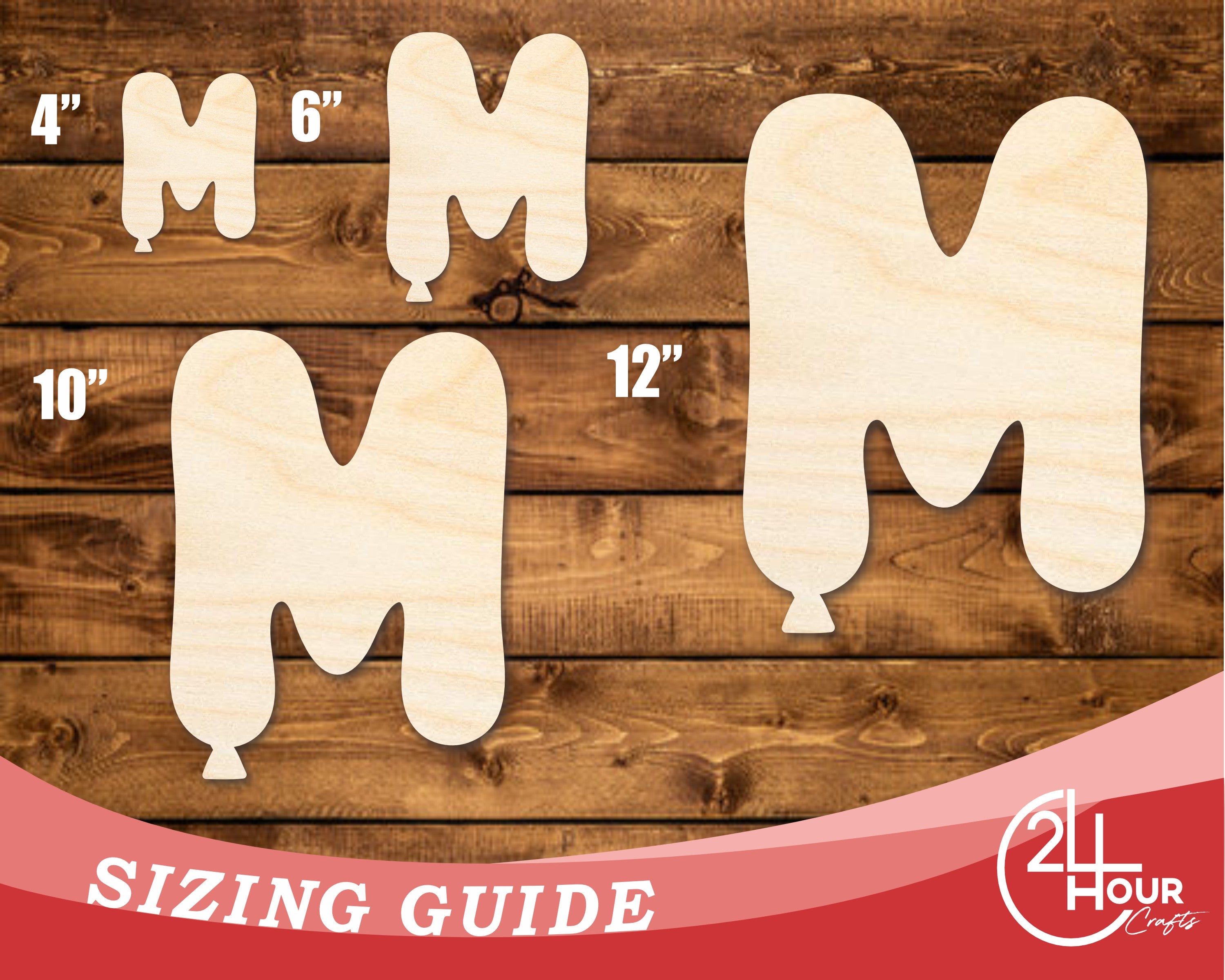Unfinished DIY Craft Cutout in the Shape of a Wood Balloon Letter M | Up to 46 Inches for Multiple DIY Projects