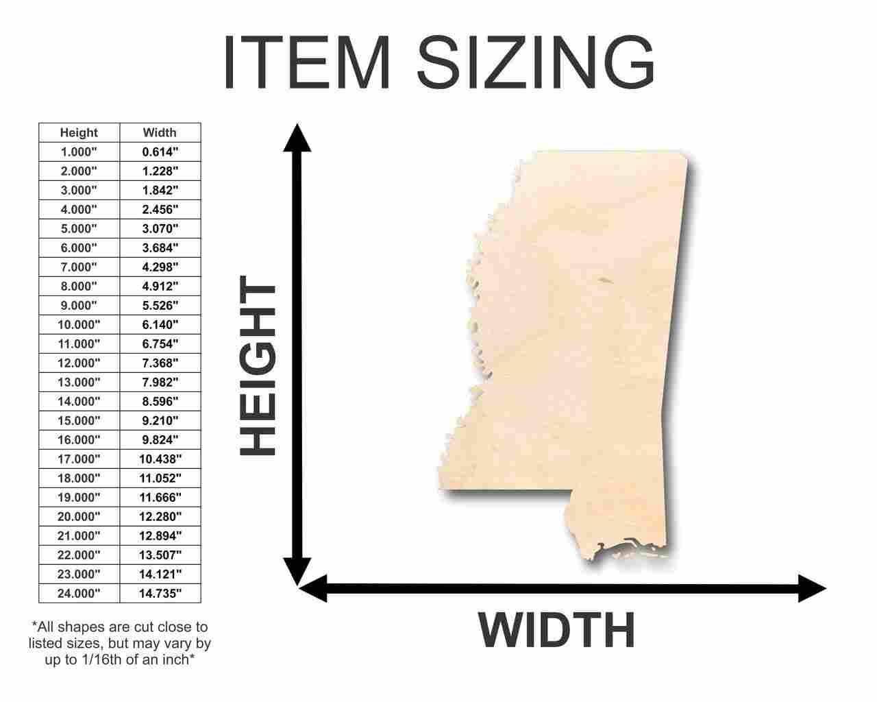 DIY Unfinished Mississippi - Shaped Wood Crafts up to 46 Inches