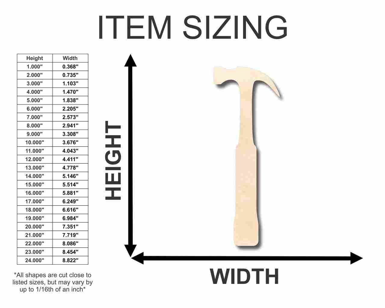 Unfinished Baltic Birch Wood Hammer Shape for DIY Tool and Craft Projects up to 46 Different Designs