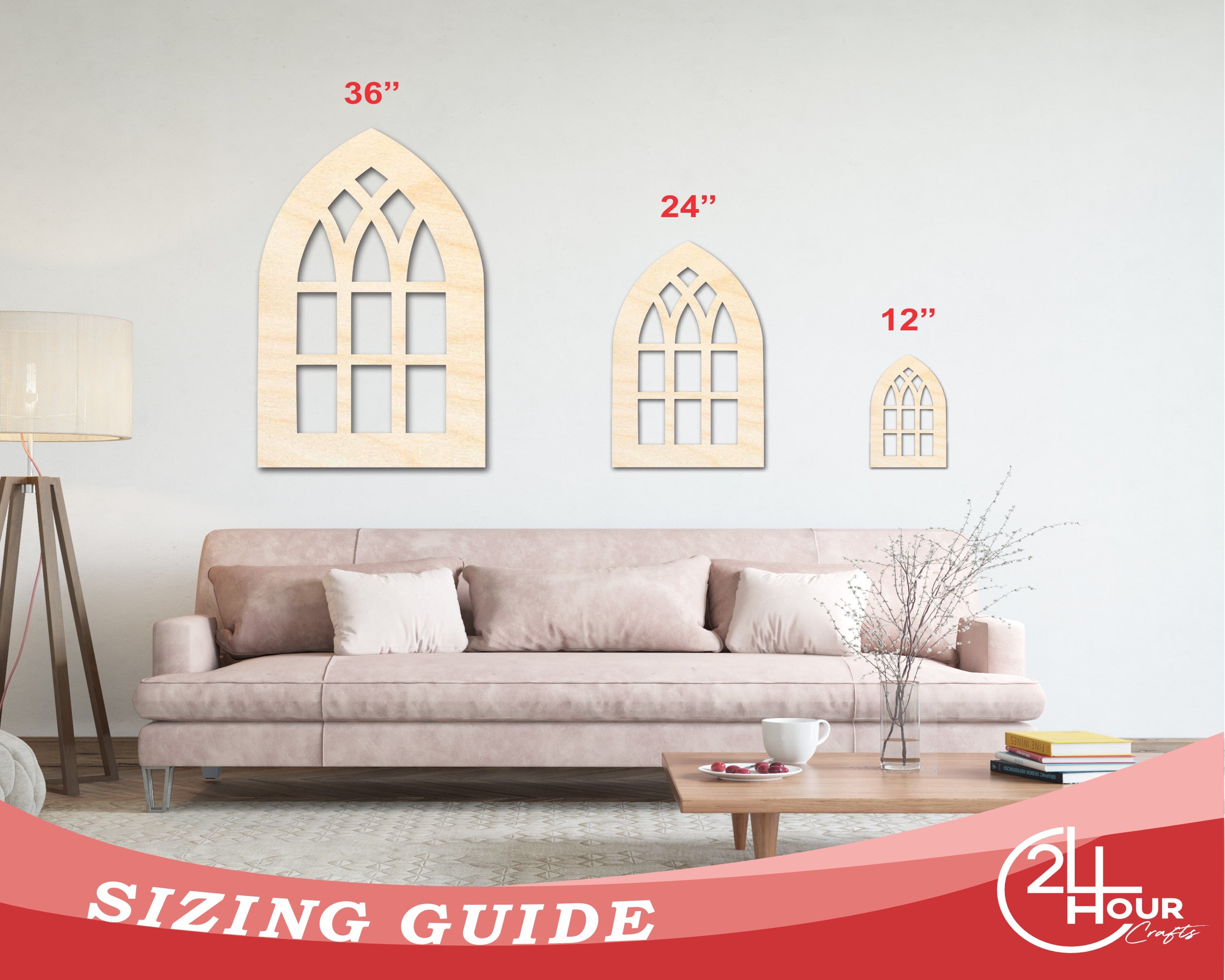 Unfinished Baltic Birch Wood Gothic Window Shape Craft Cutouts for Up to 46 DIY Projects