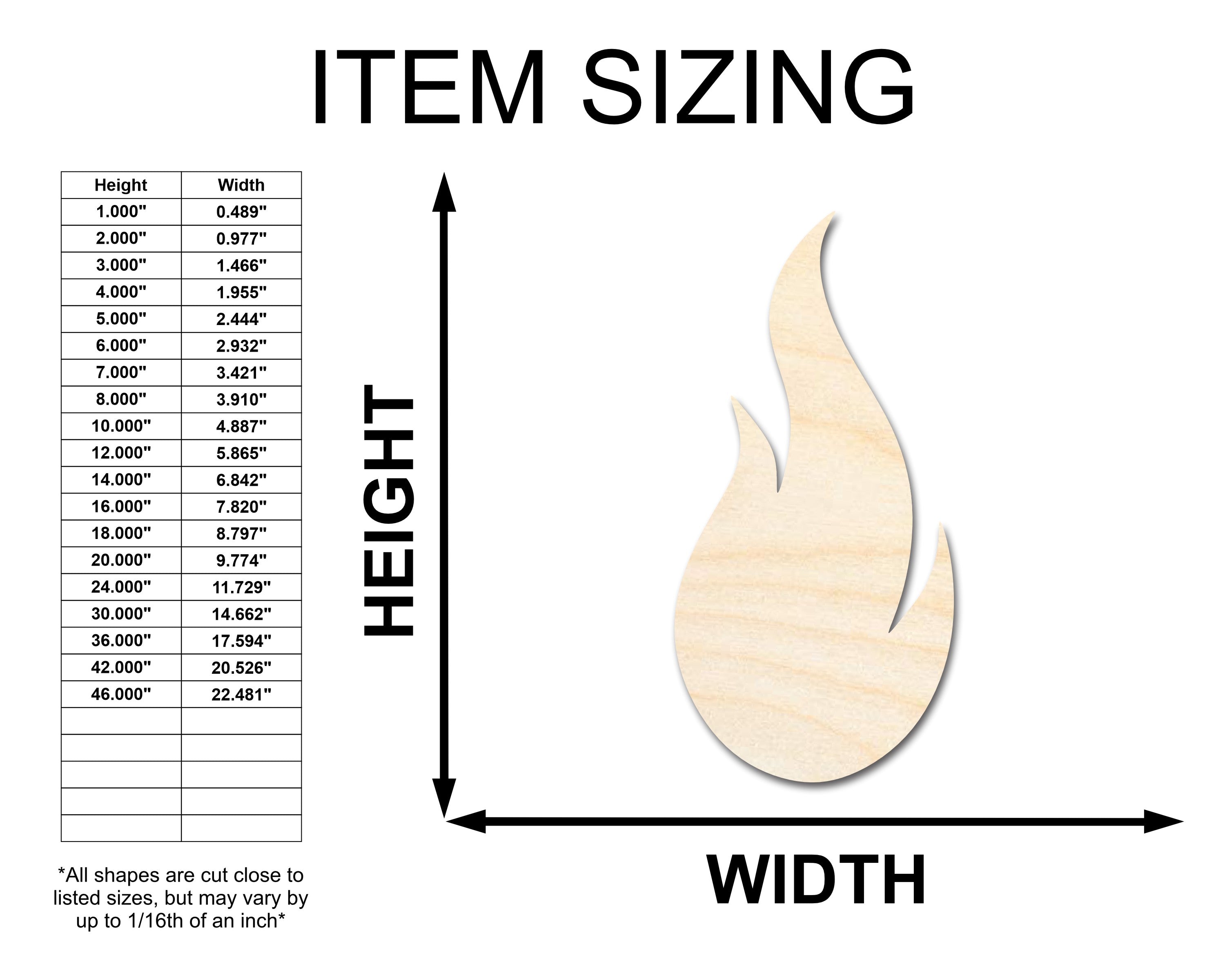 Unfinished Baltic Birch Wood Flame Shape Craft Cutouts for Up to 46 DIY Projects