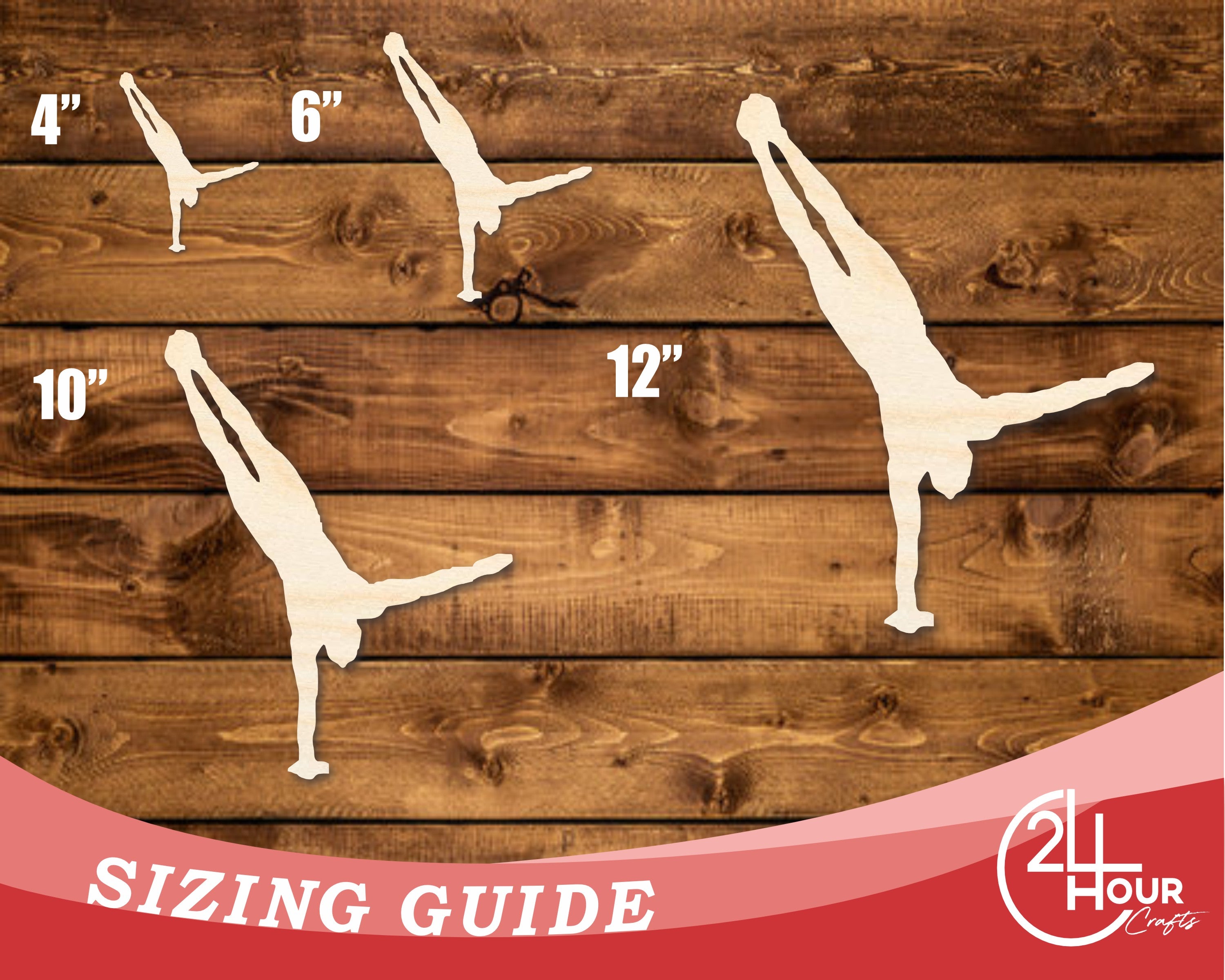 Unfinished Baltic Birch Wood Gymnast Hand Stand Shape DIY Craft Cutout with Up to 46 Inches Size Options