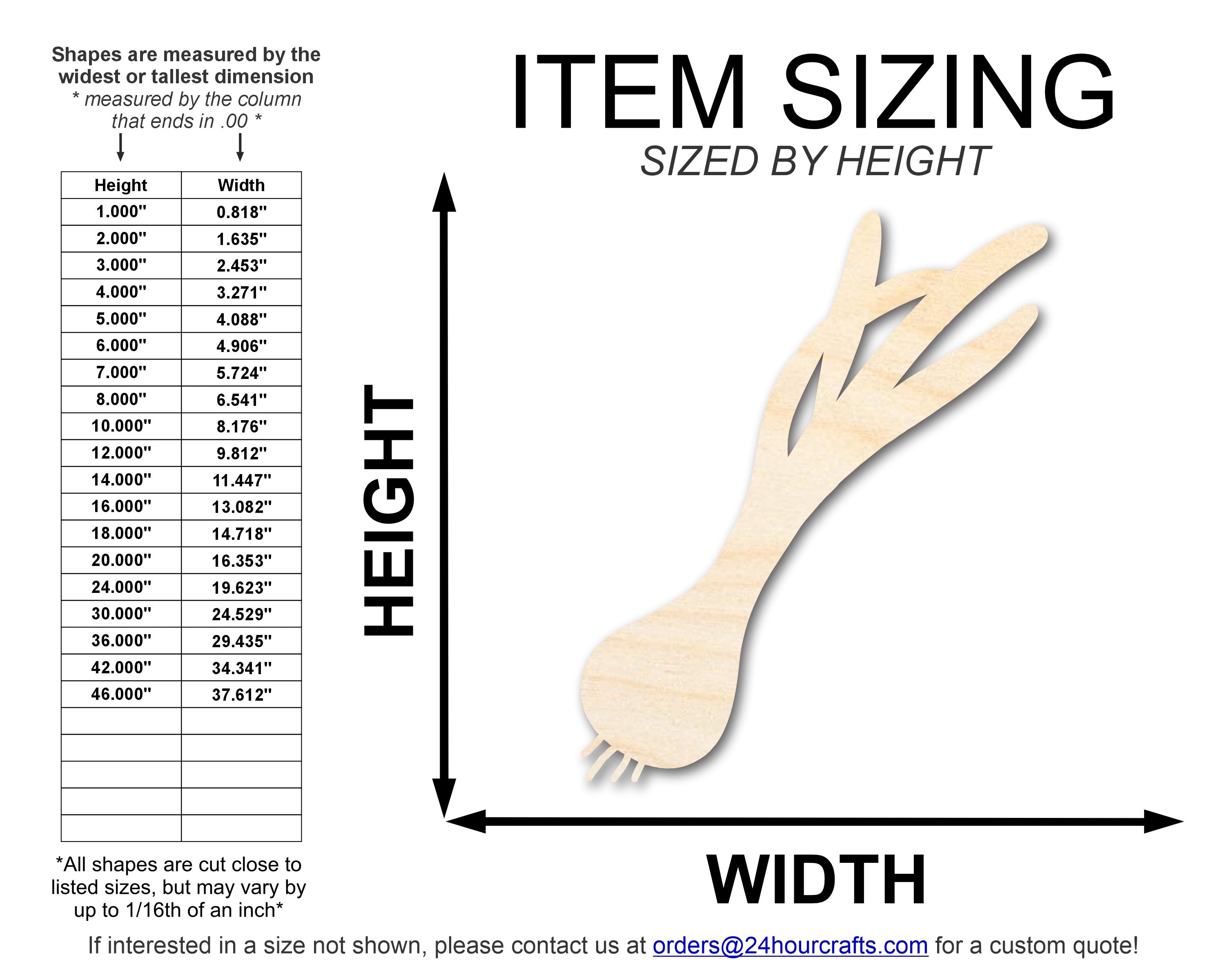 DIY Unfinished Baltic Birch Green Onion Shape Cutouts up to 46 Inches