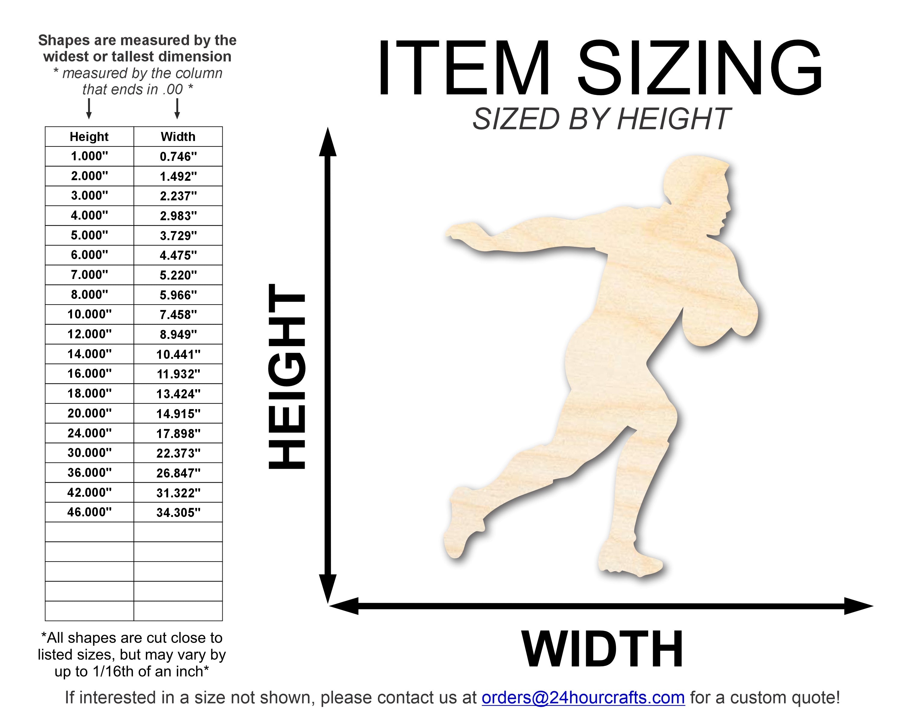 Unfinished Baltic Birch Wood Rugby Player Shape DIY Craft Cutout with Options up to 46 Inches for Multiple Crafts
