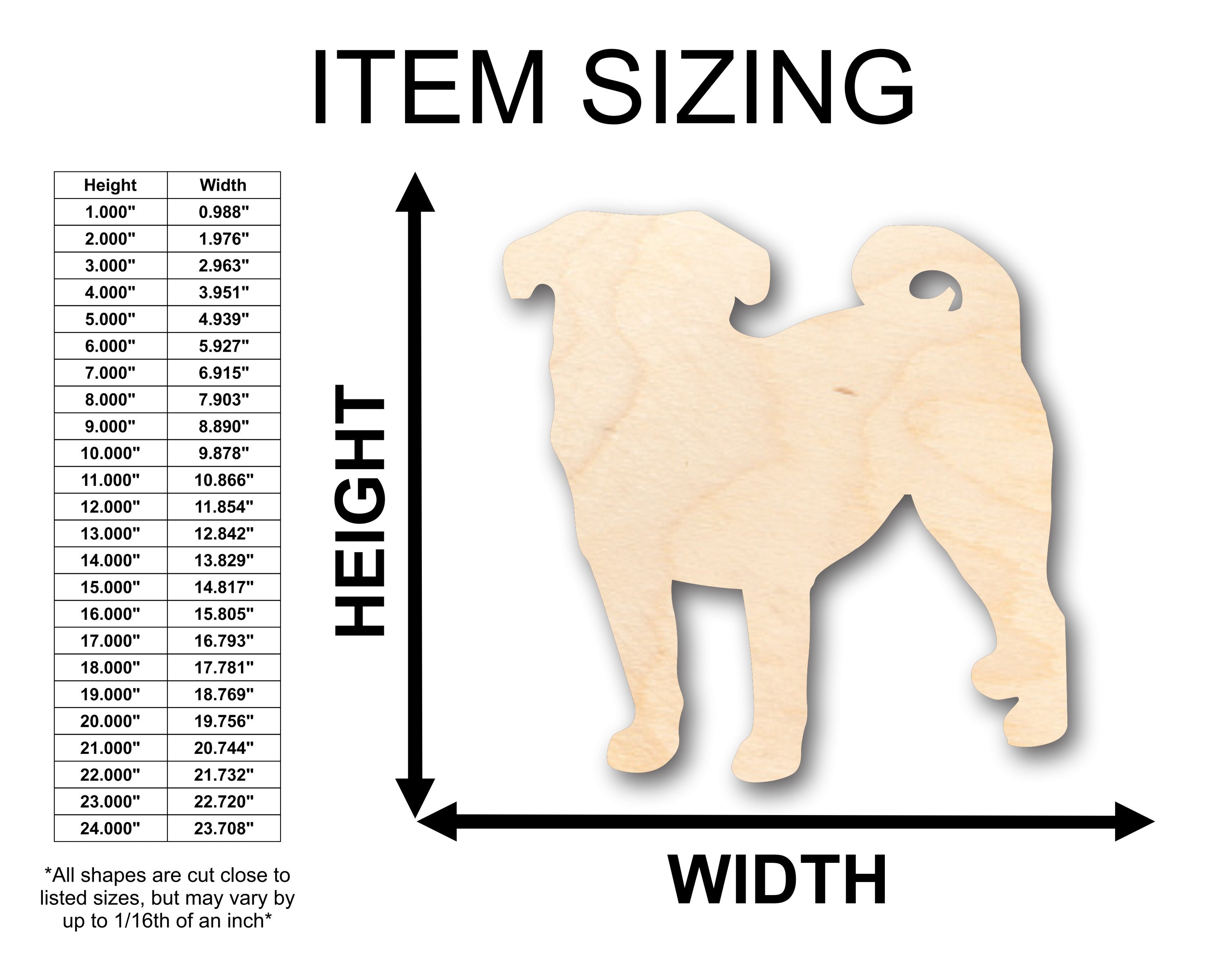 Unfinished Wood Pug Dog Shape Crafting Supplies - Ideal for Up to 46 DIY Projects