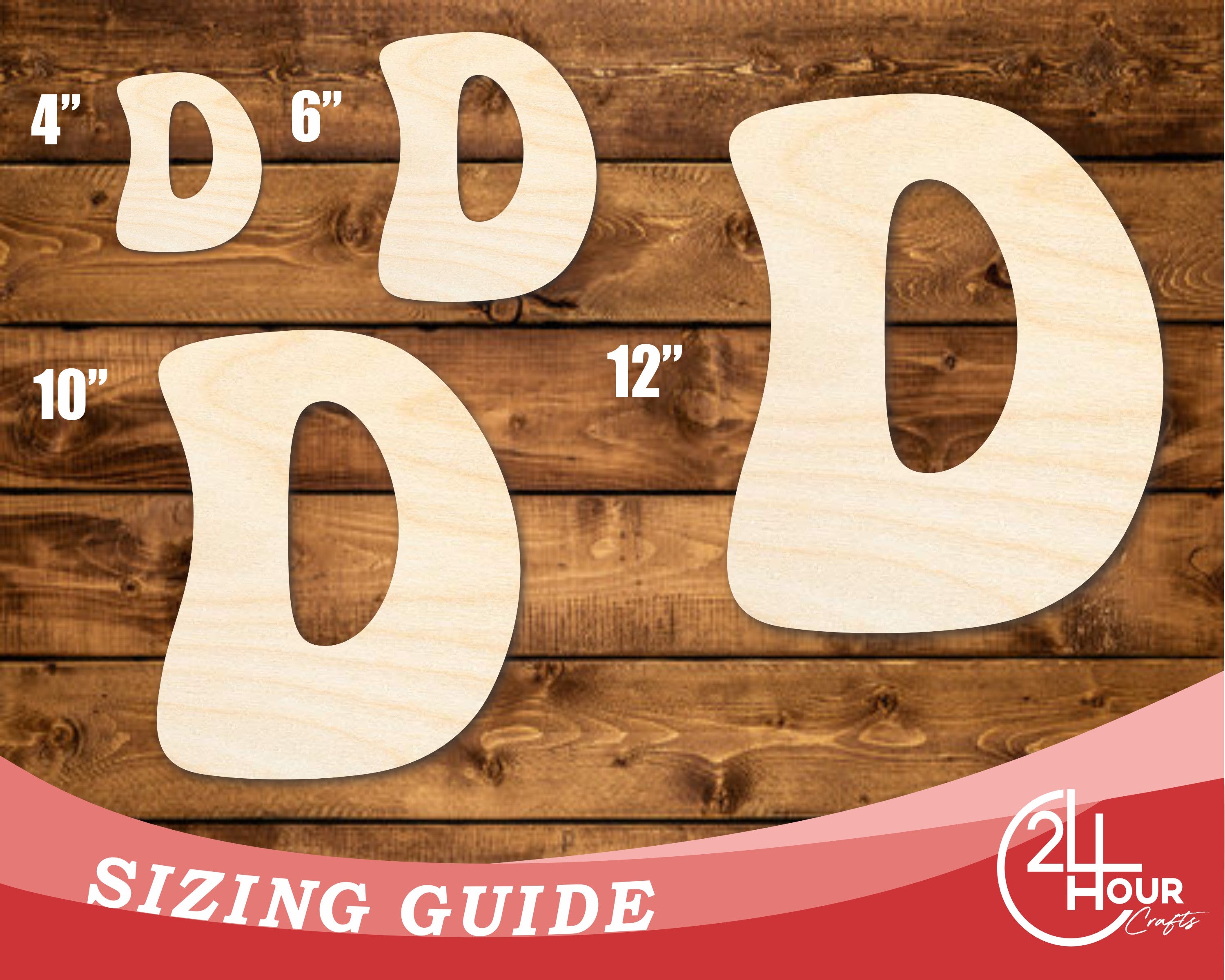 DIY Unfinished Baltic Birch Groovy D Font Shape Cutouts up to 46 Inches
