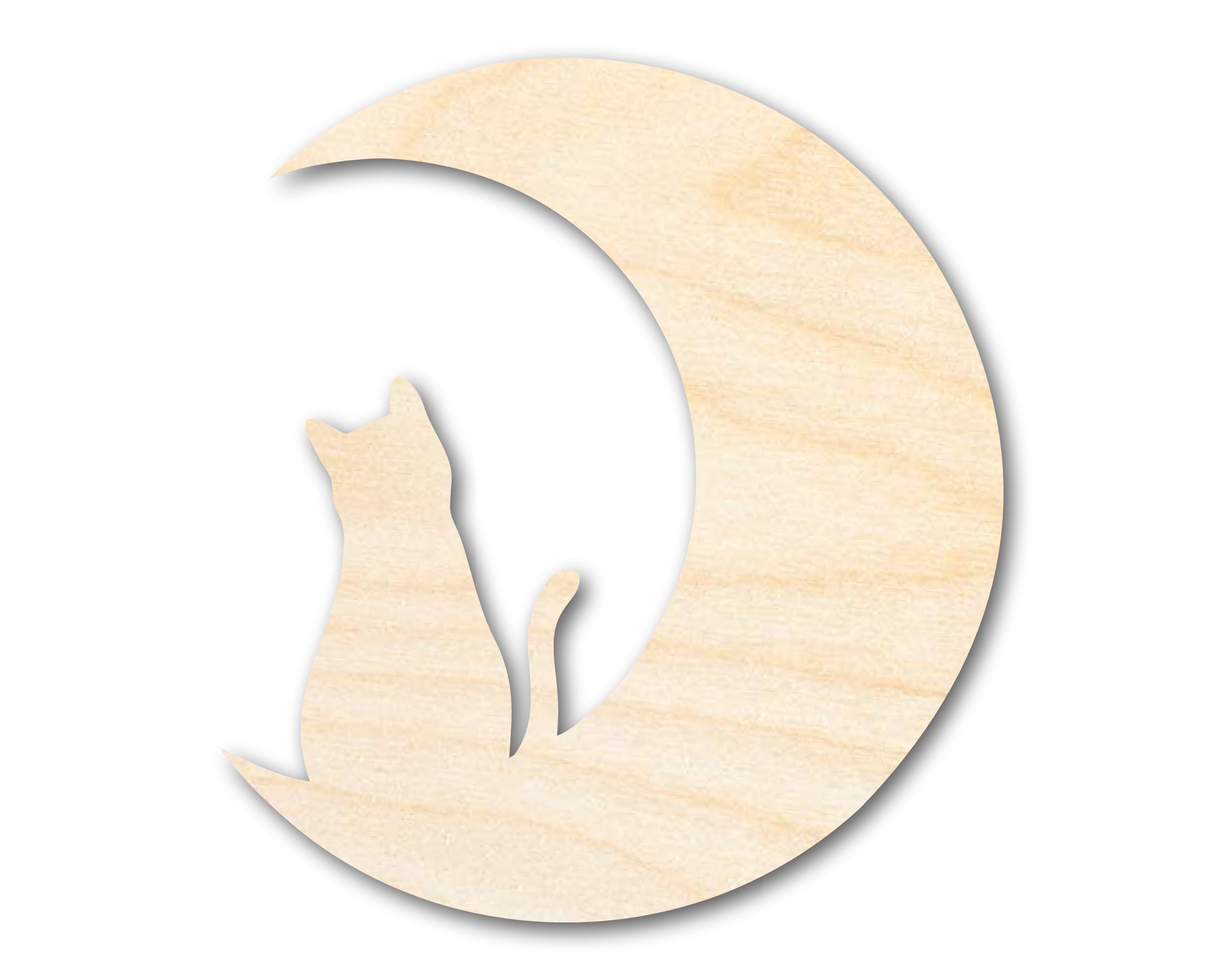 Unfinished Wood Craft - Cat and Moon Silhouette Shape with Sizes up to 46 Inches
