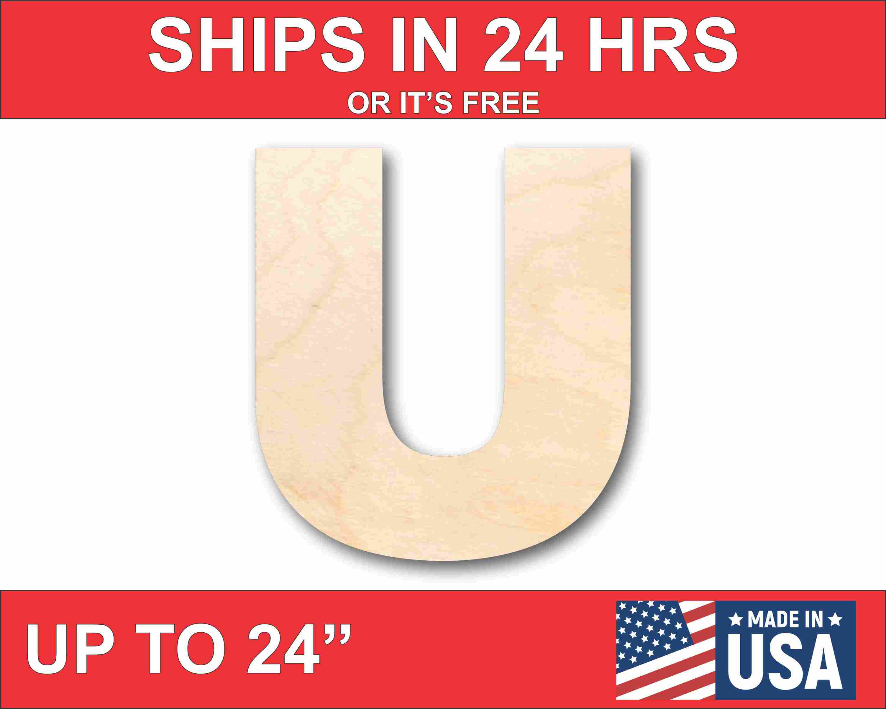 DIY Unfinished Wood Block Letter U - Craft Options up to 46 Sizes