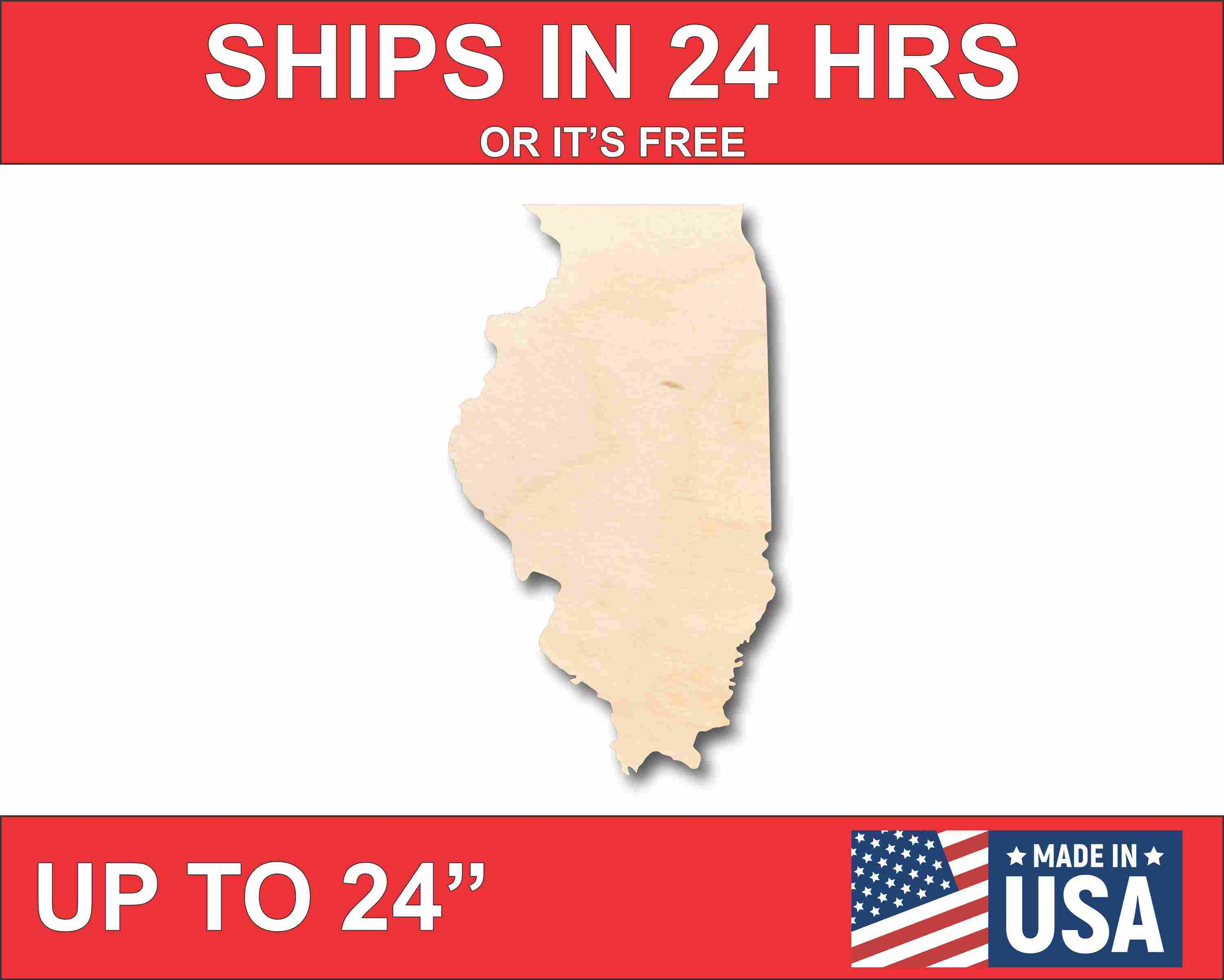 DIY Unfinished Baltic Birch Illinois State Shape Craft, Up to 46 Inches