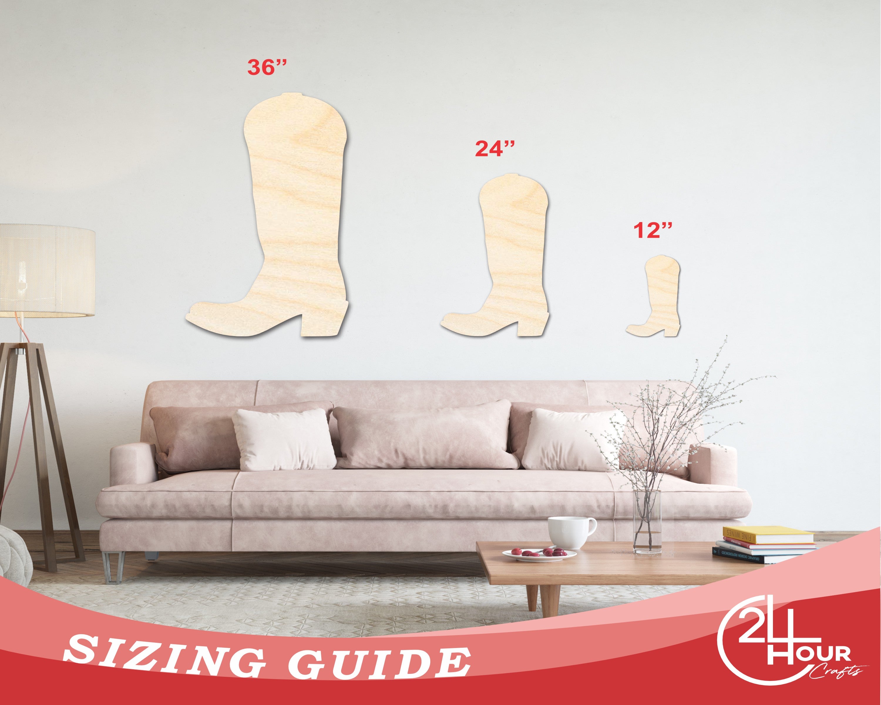 Unfinished Wood Cowgirl Boot Shape for DIY Crafts - Up to 46 Pieces Available