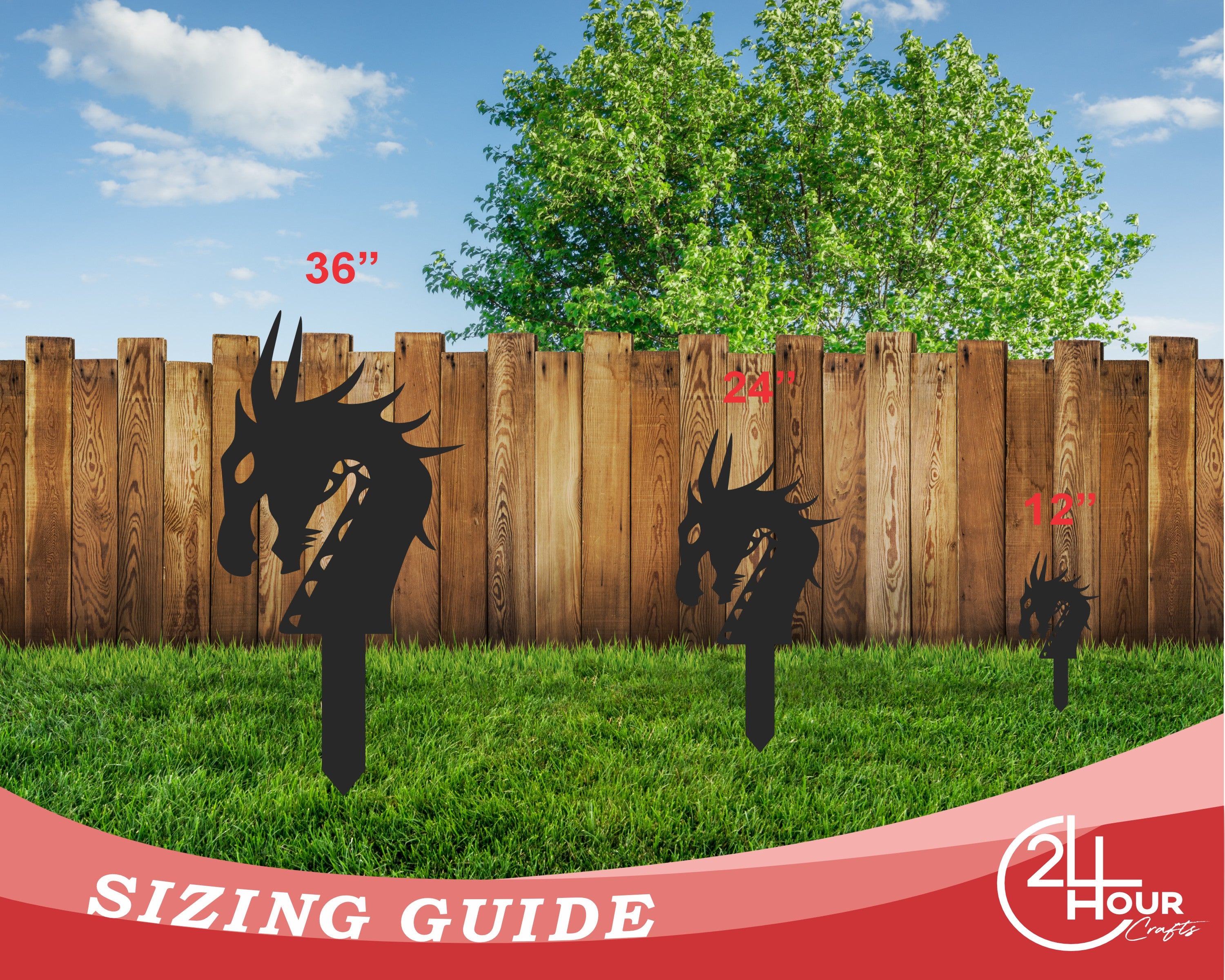 Outdoor Metal Dragon Garden Stakes - Part of a Metal Garden Set with Up to 24 Pieces and More Than 20 Color Choices