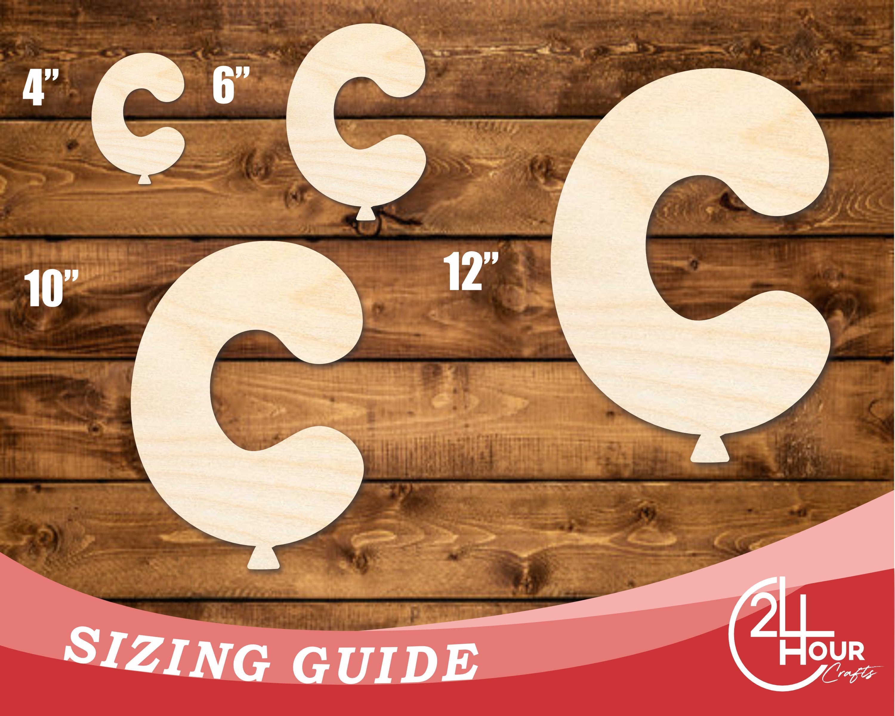 DIY Unfinished Baltic Birch Wood Balloon Letter C Shape up to 46 Inches