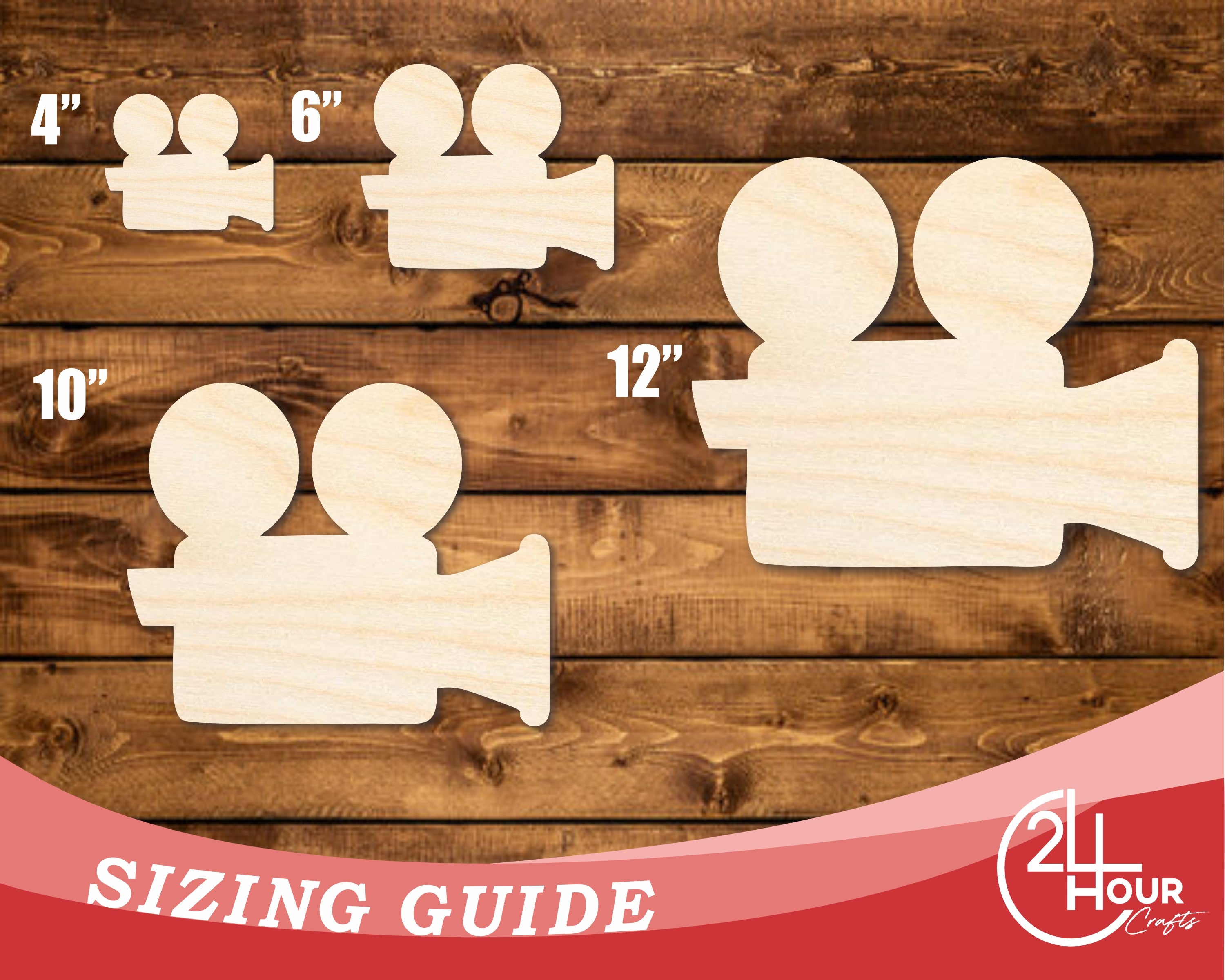 Unfinished Baltic Birch Wood Film Camera Shape DIY Craft Cutout - Up to 46 Inches for Multiple DIY Projects