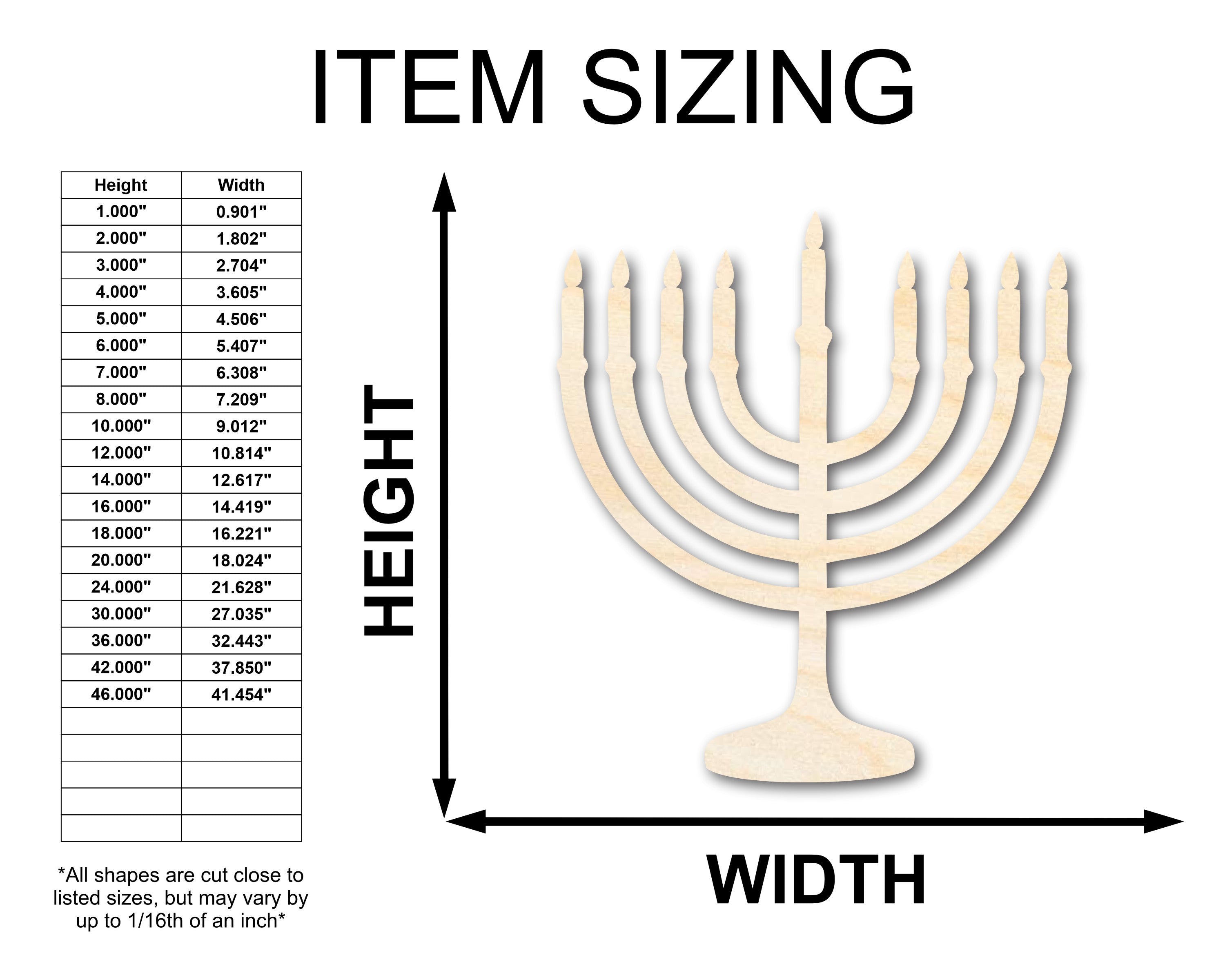 Unfinished Wood Hanukkiah Menorah Shape Crafting Item - Sizes Up to 46 Inches