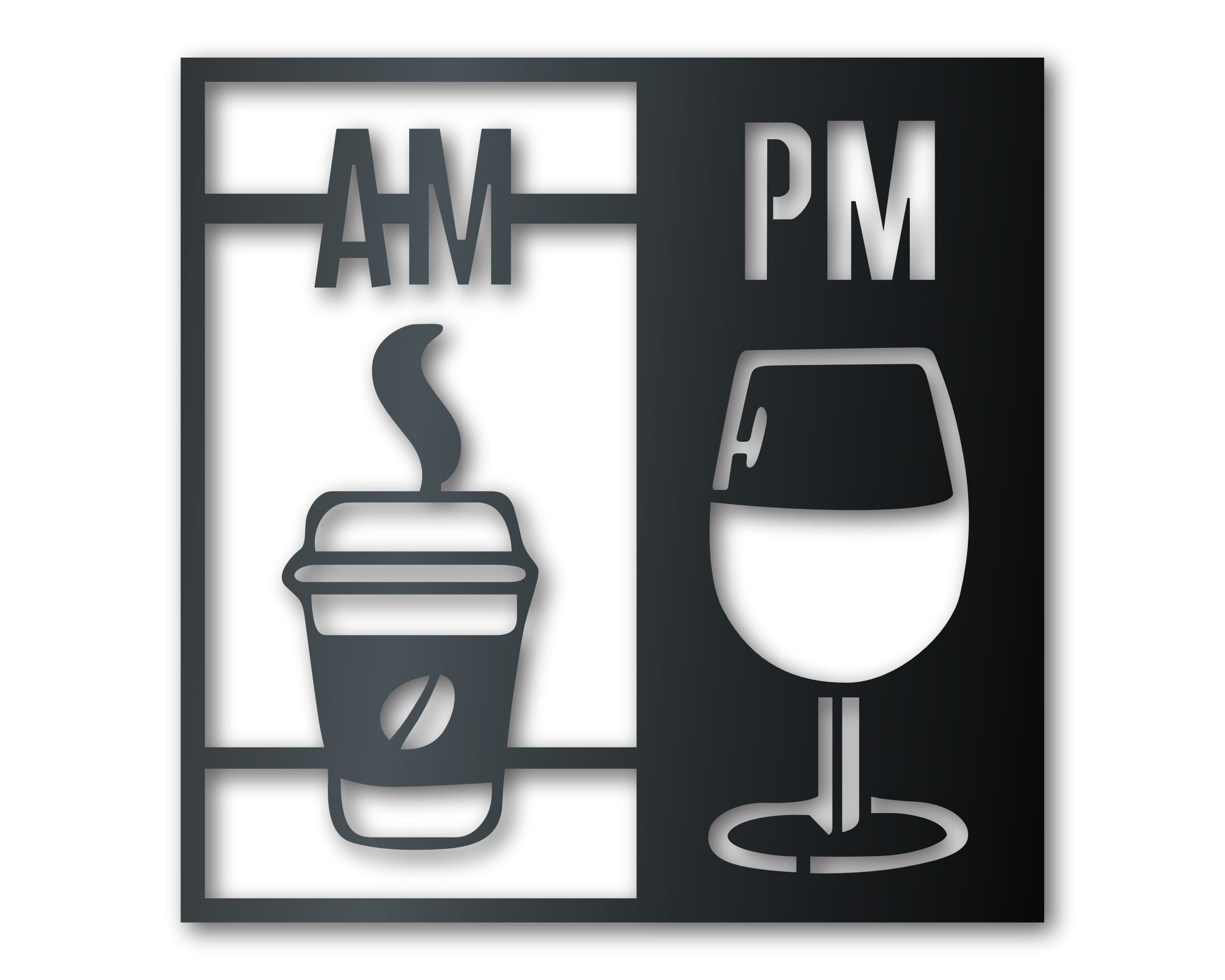 46-Inch Coffee & Wine AM-PM Metal Wall Art with 20+ Color Options for Indoors/Outdoors