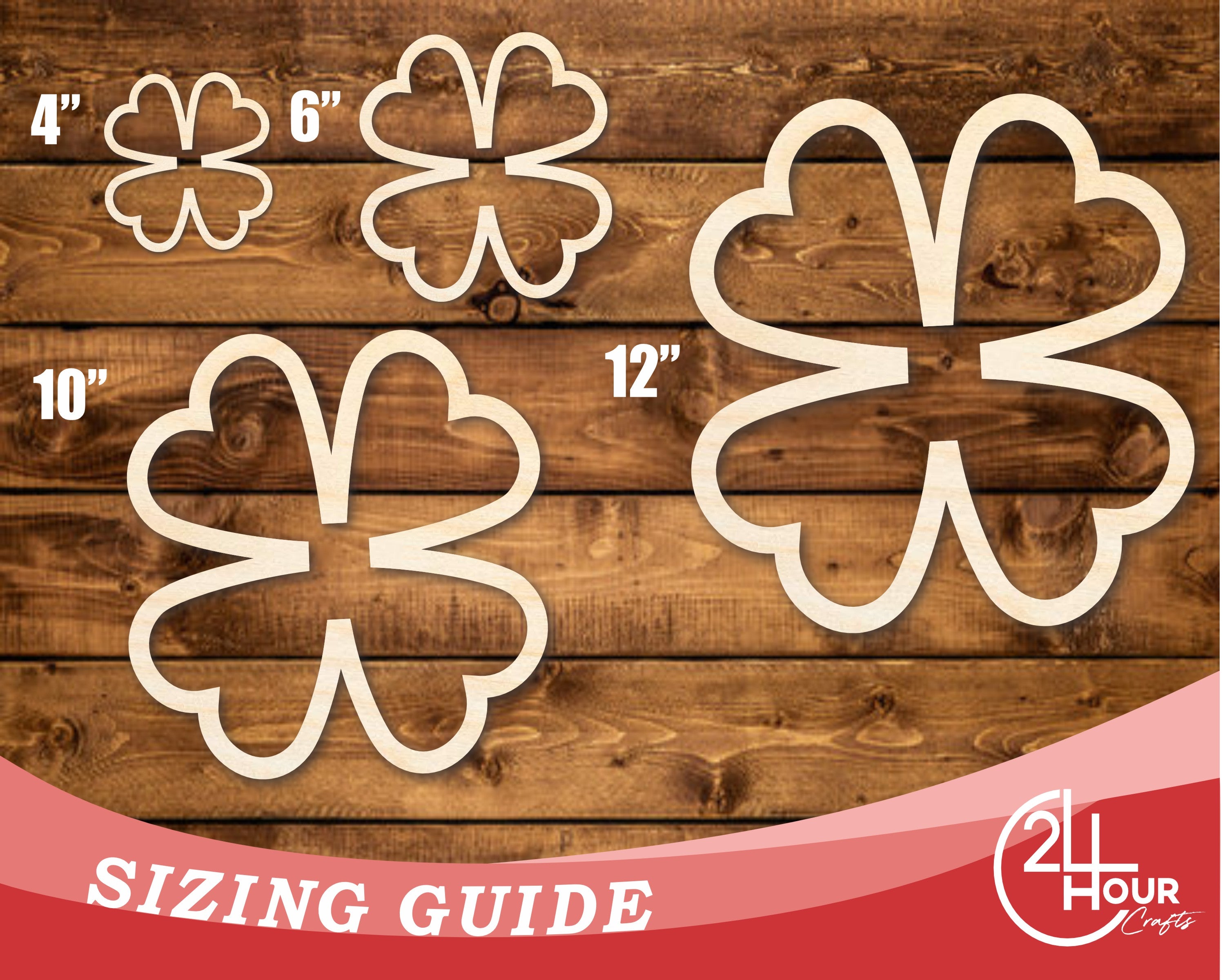 Unfinished Baltic Birch Wood Four Leaf Clover Outline Shape for DIY Crafts, Available in Sizes Up to 46 Inches