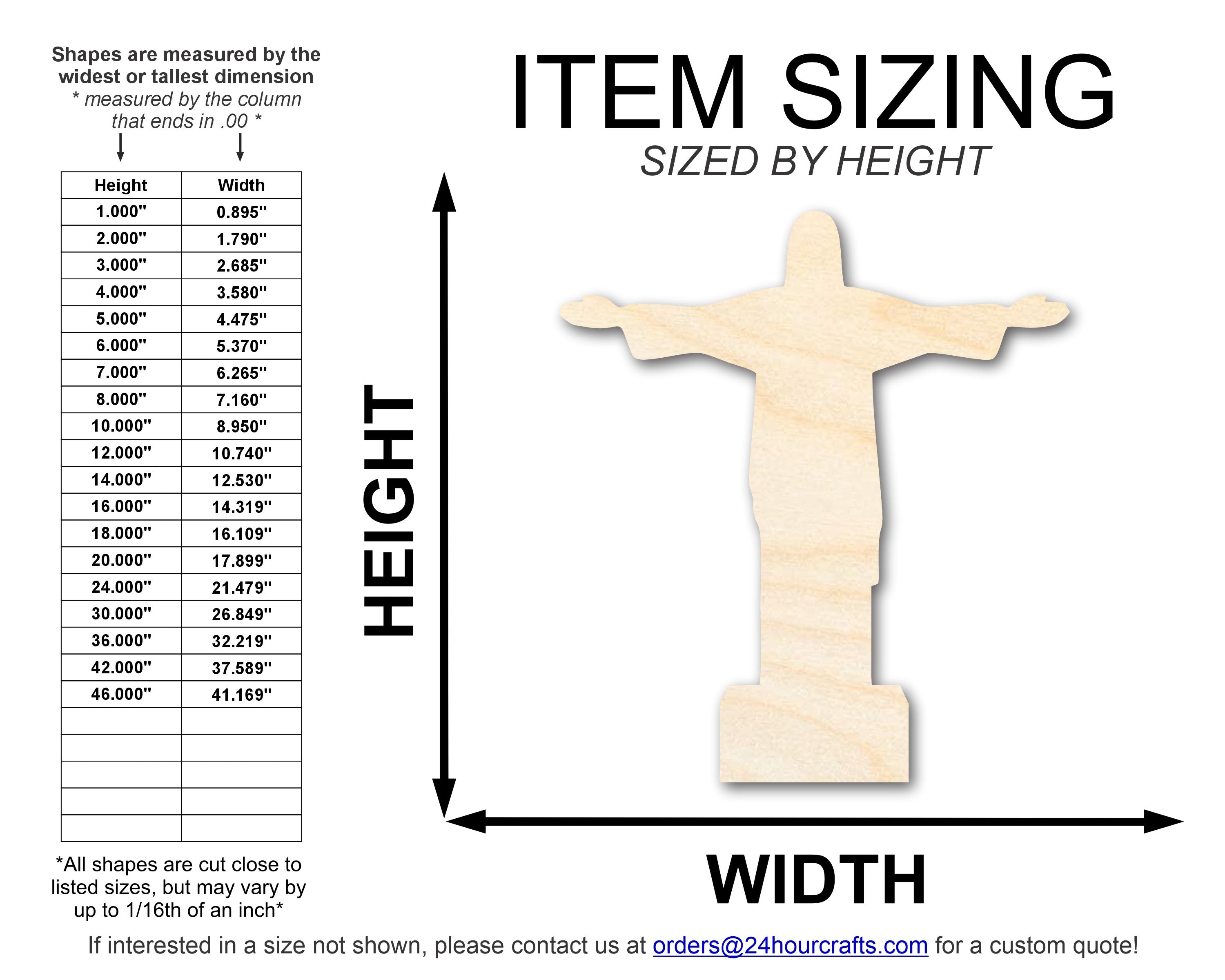 DIY Unfinished Baltic Birch Christ the Redeemer Wood Cutout, up to 46 Inches