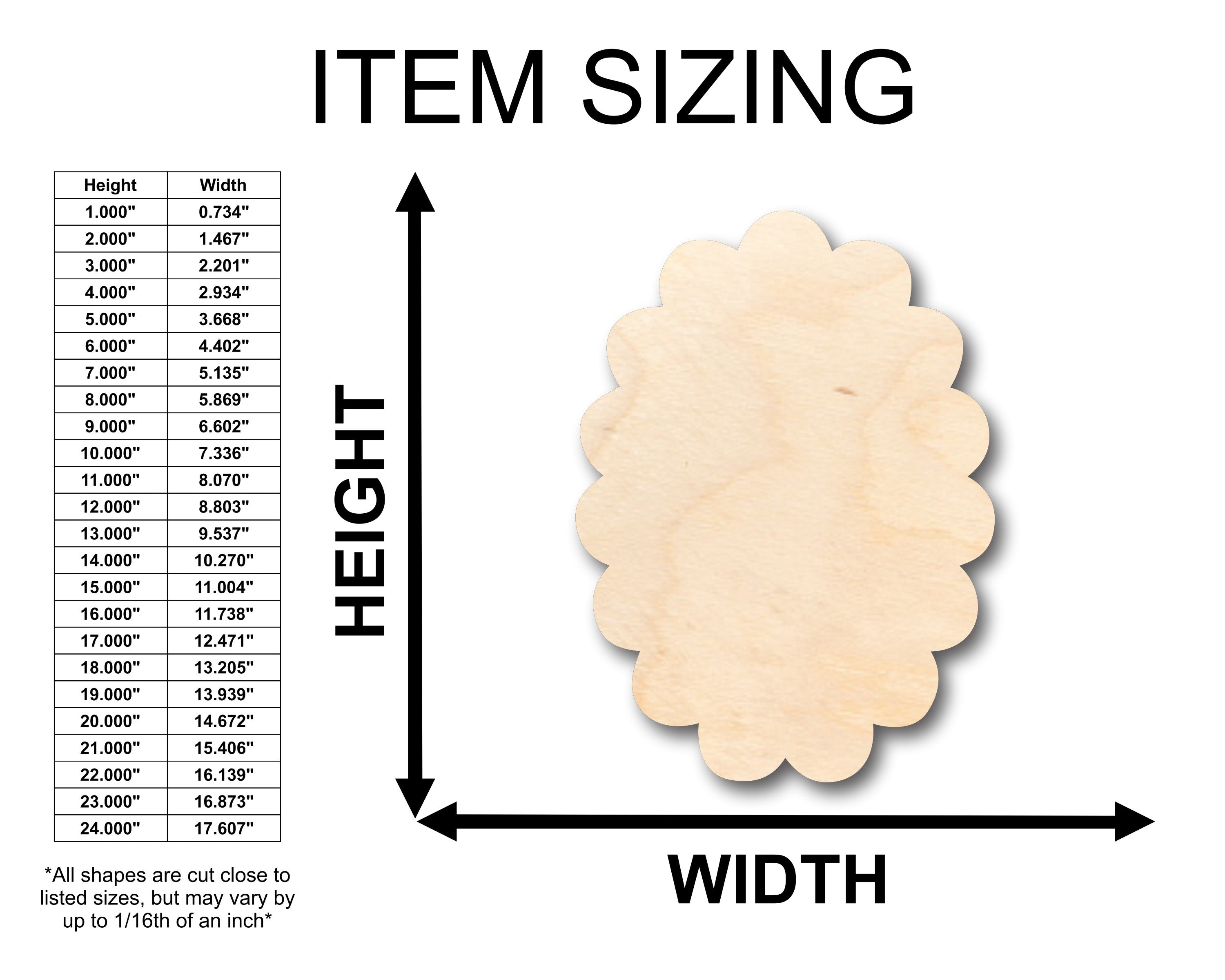 DIY Unfinished Scalloped Oval Wood Craft Pieces up to 46 Inches