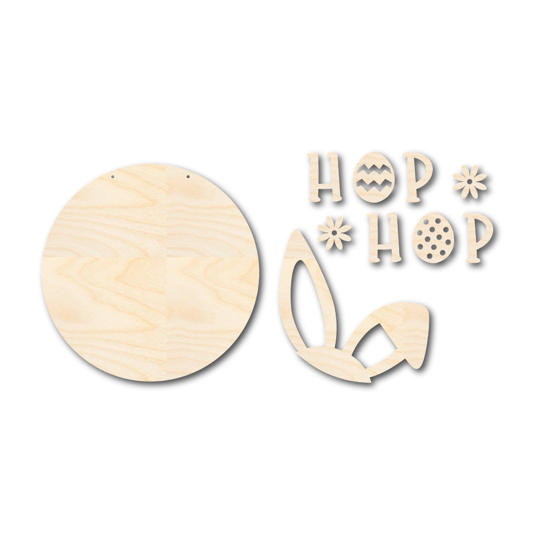 Unfinished Easter Wood Door Sign Kit for Hop Hop Decorations | 1/4 - Inch Thick Wood Craft Cutouts