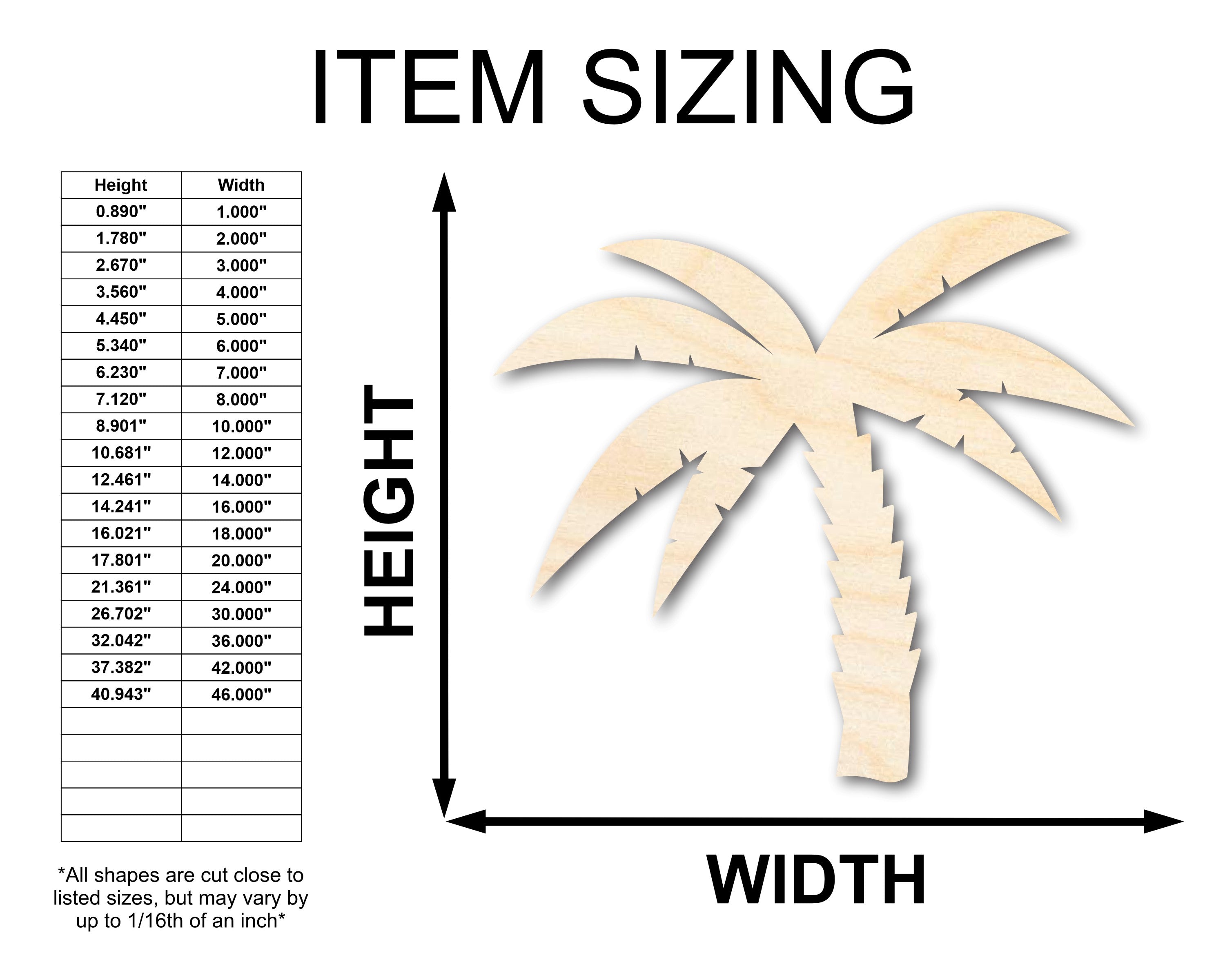 Unfinished Craft Wood Palm Tree Shape for DIY Projects, Sizes up to 46 Inches