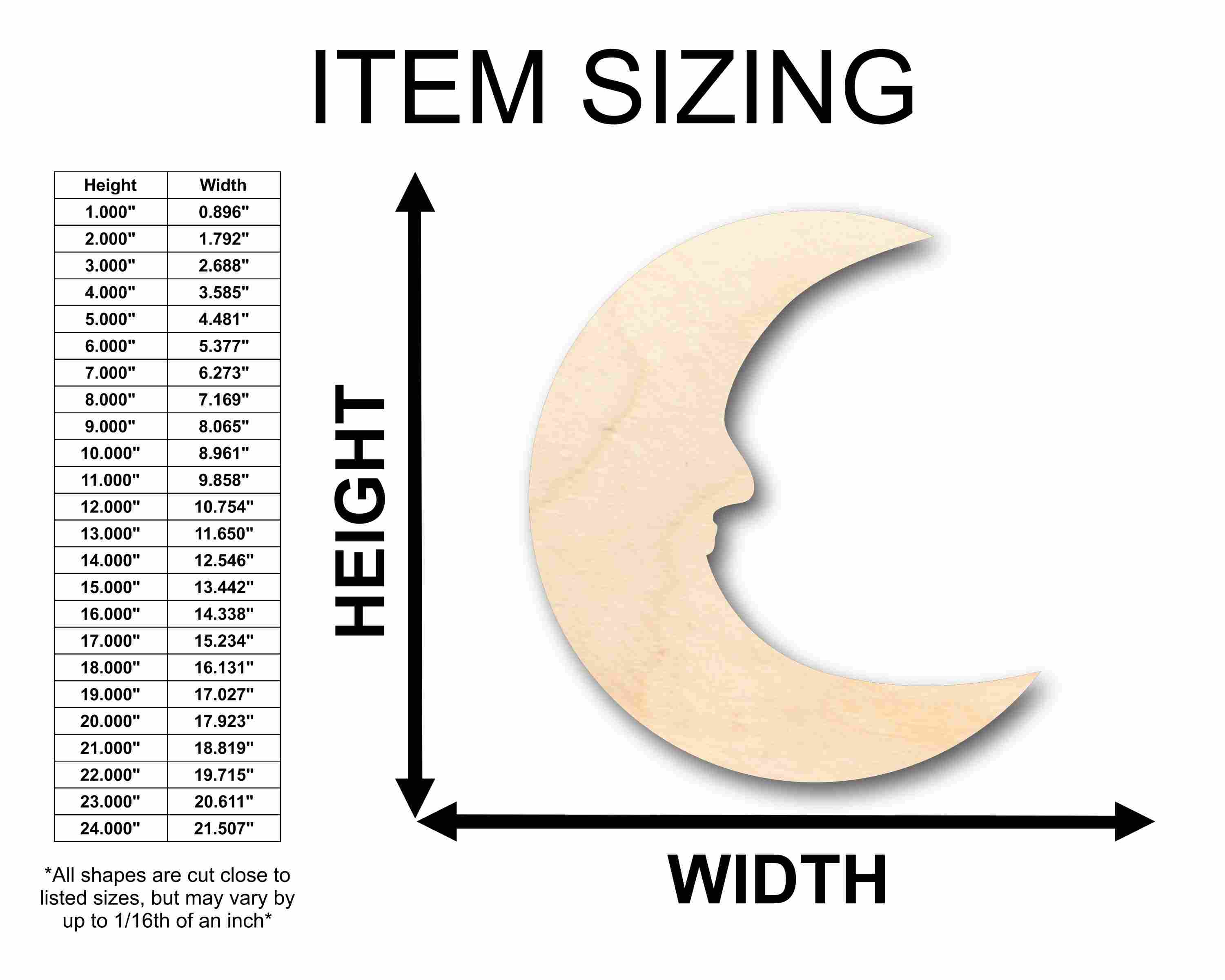 DIY Unfinished Baltic Birch Wood Crescent Moon with Face Outline Silhouette - Up to 46