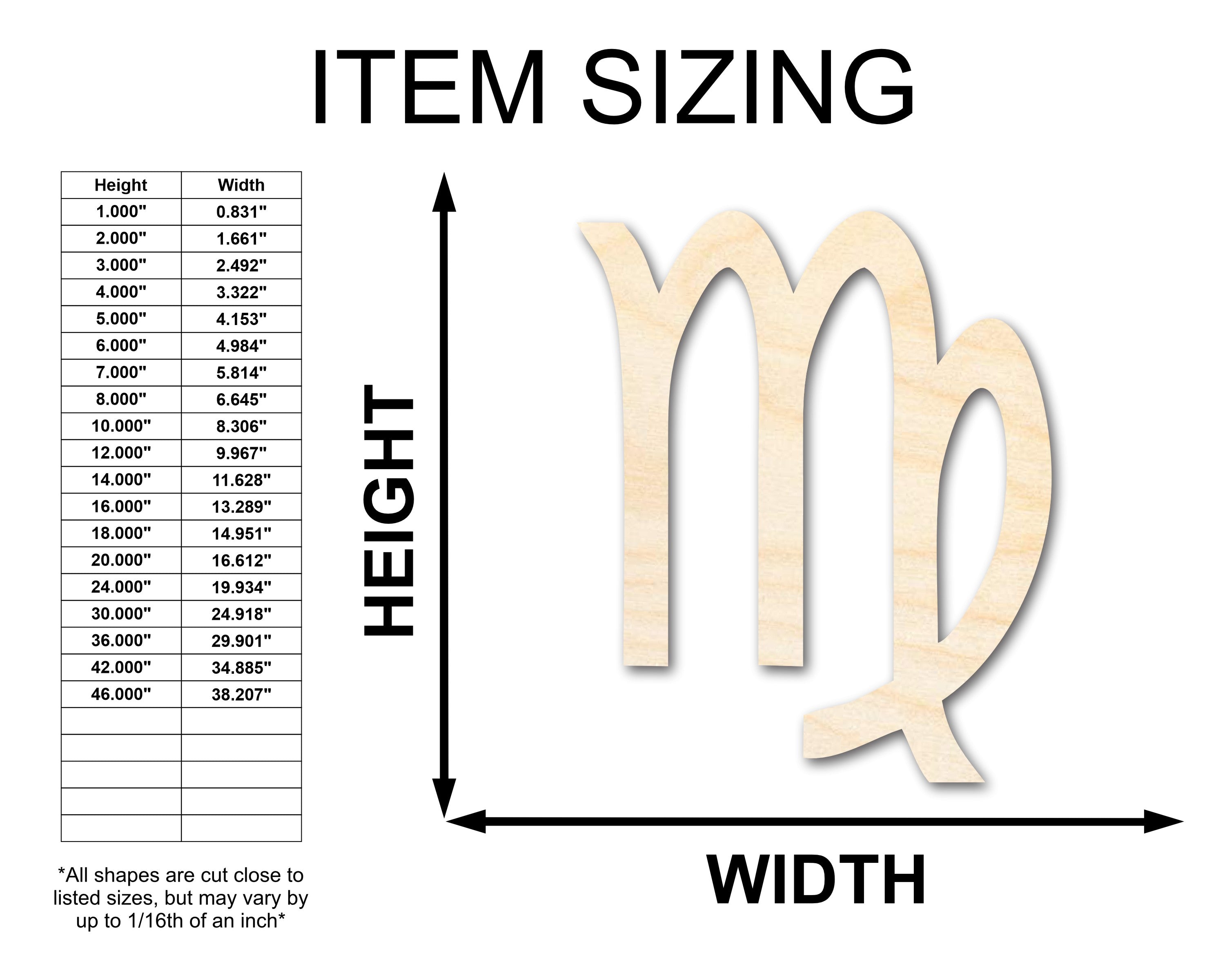 Unfinished Baltic Birch Wood Virgo Sign Shape for Zodiac Crafts - Up to 36 Inches