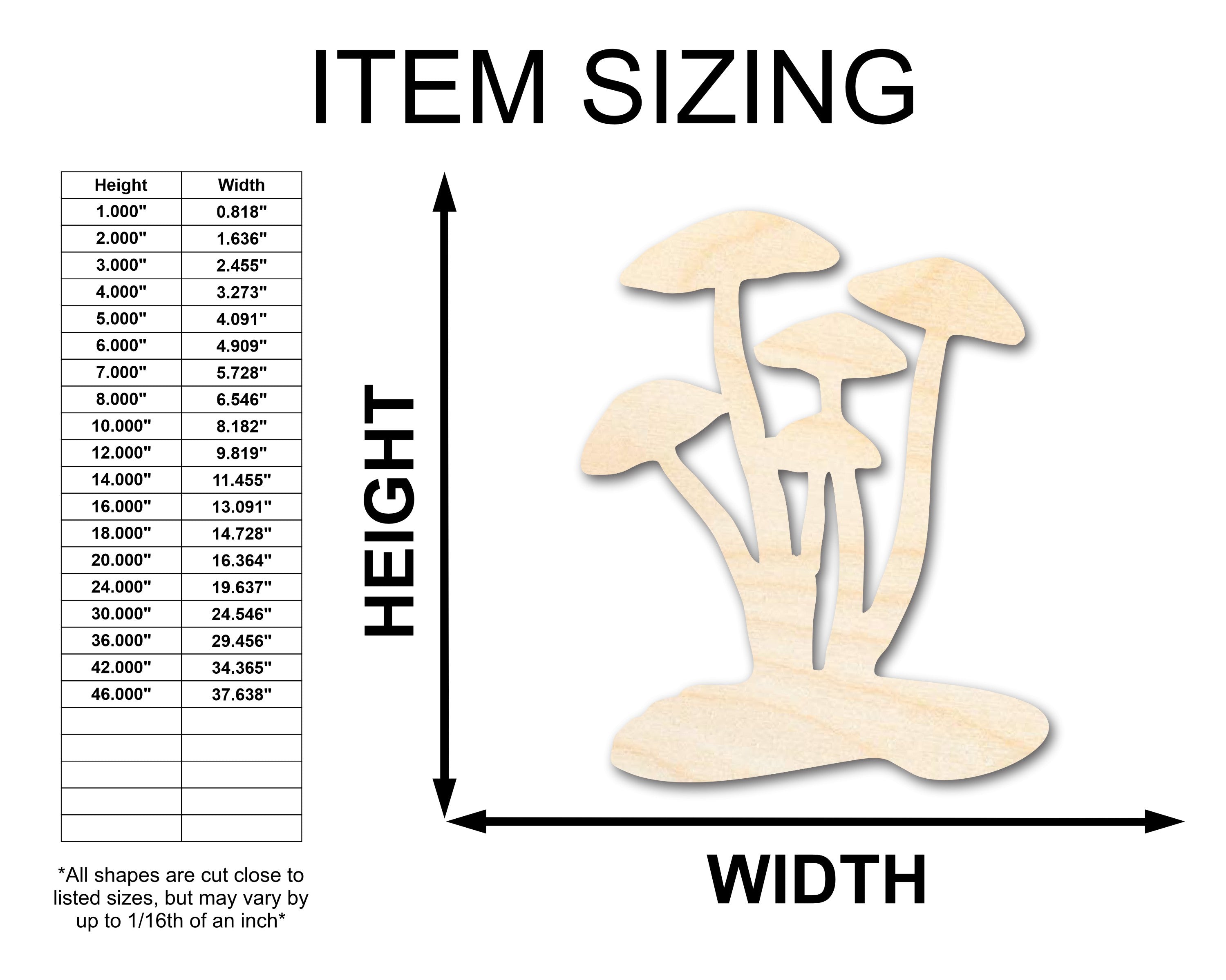 Unfinished Craft Wood Mushroom Shapes with Sizes up to 46 Inches