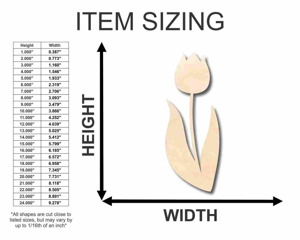 Unfinished Baltic Birch Plywood Tulip Shape for Spring Flower DIY Crafts up to 46 Pieces