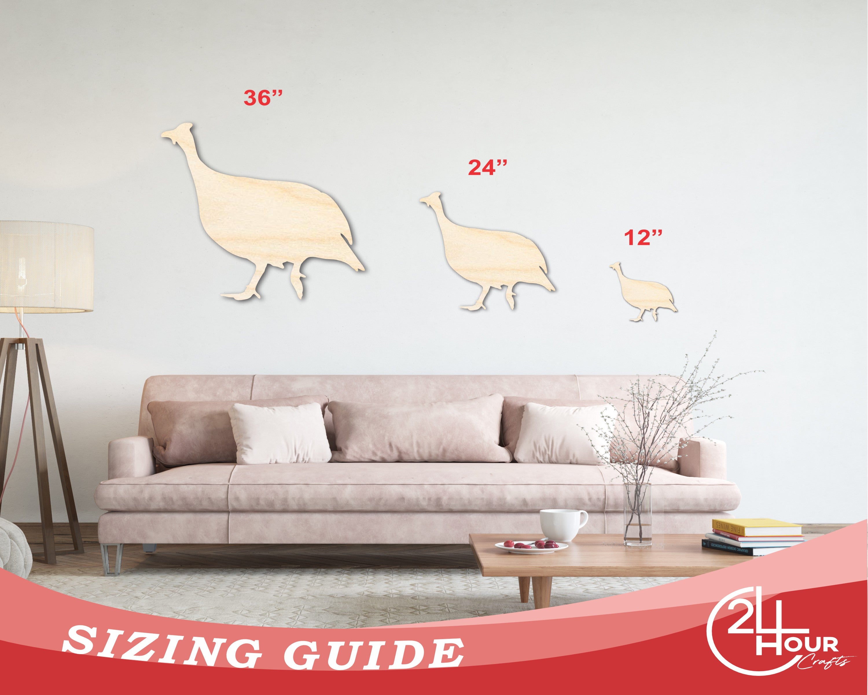 DIY Unfinished Wood Guinea Fowl Shapes for Crafts, Up to 36 Inches
