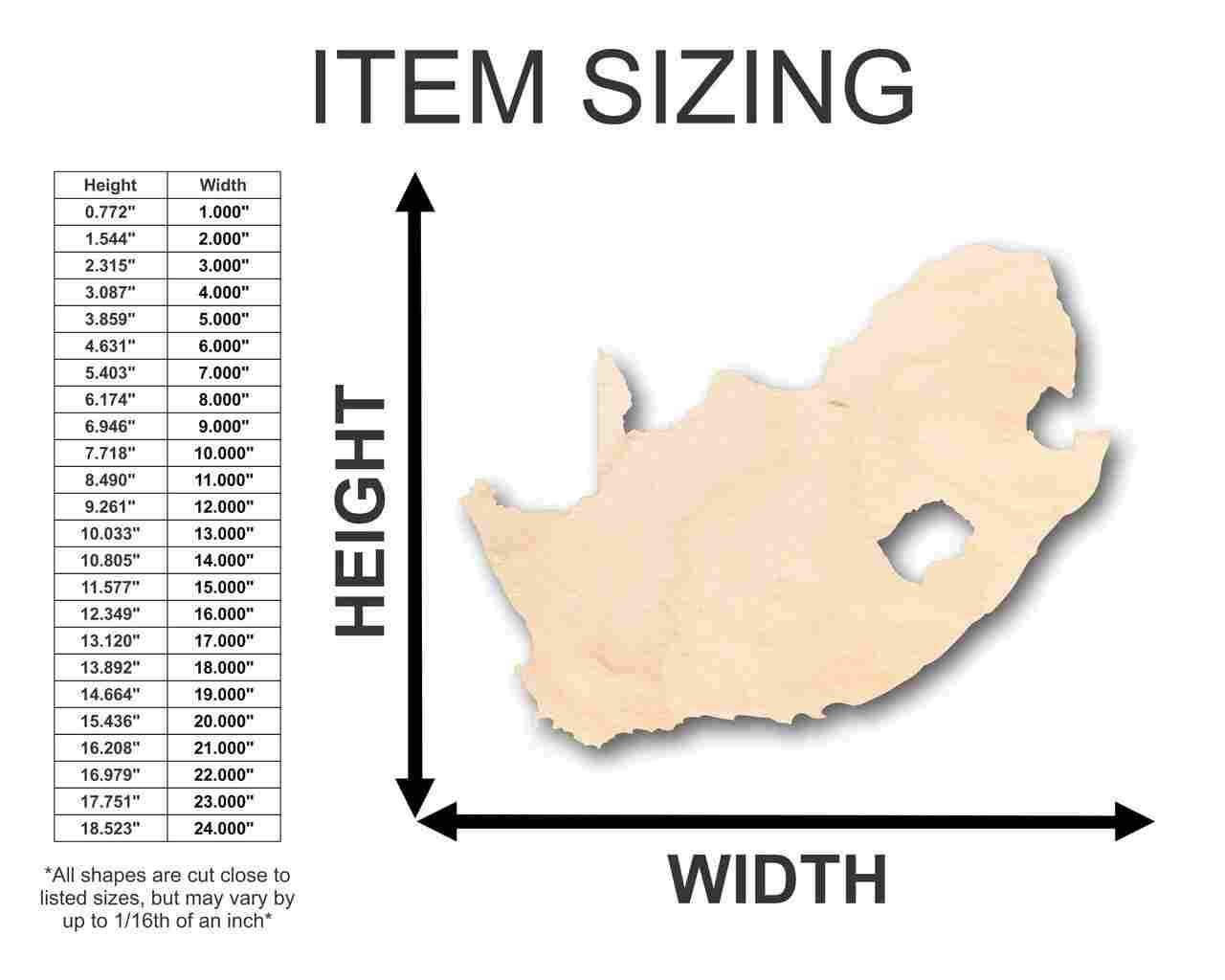 DIY Unfinished Wood South Africa Shape Craft - Sizes up to 46