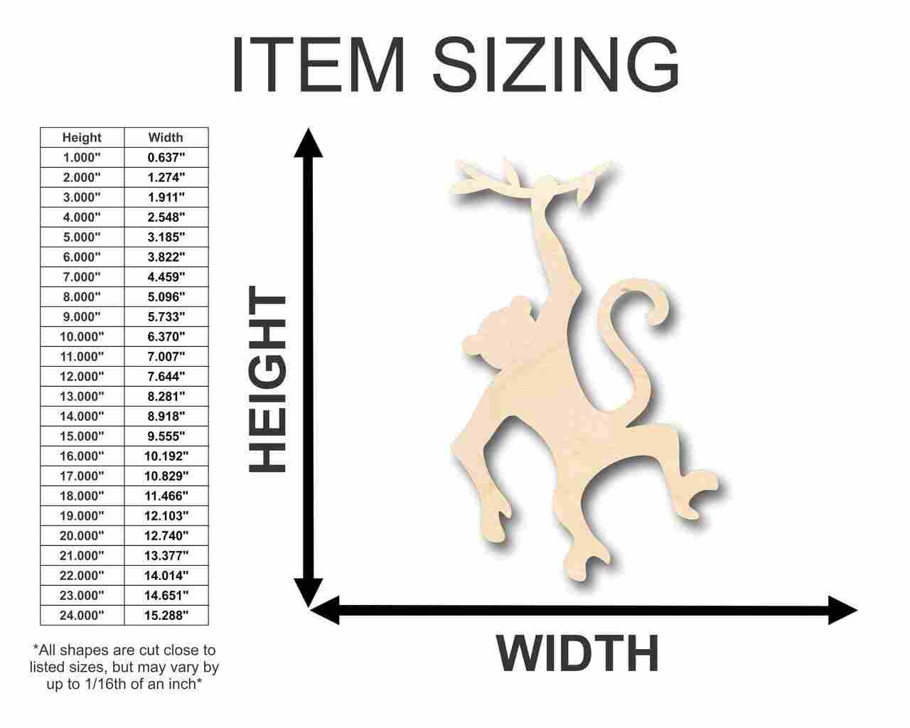 DIY Unfinished Wood Monkey Hanging Shapes for Safari Crafts, Up to 24 Inches