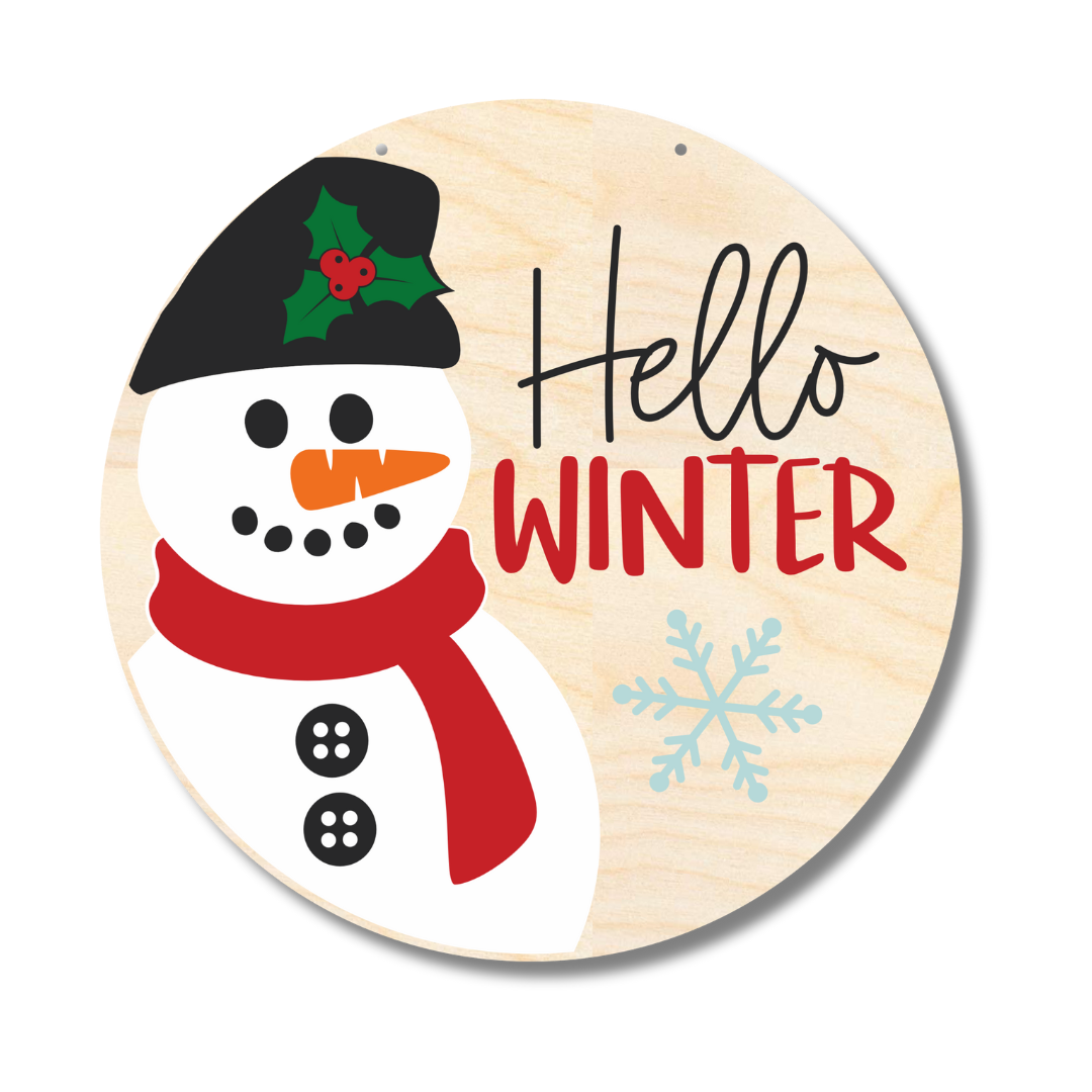 1/4 Thick Unfinished Wood Hello Winter Snowman Door Sign Craft Kit