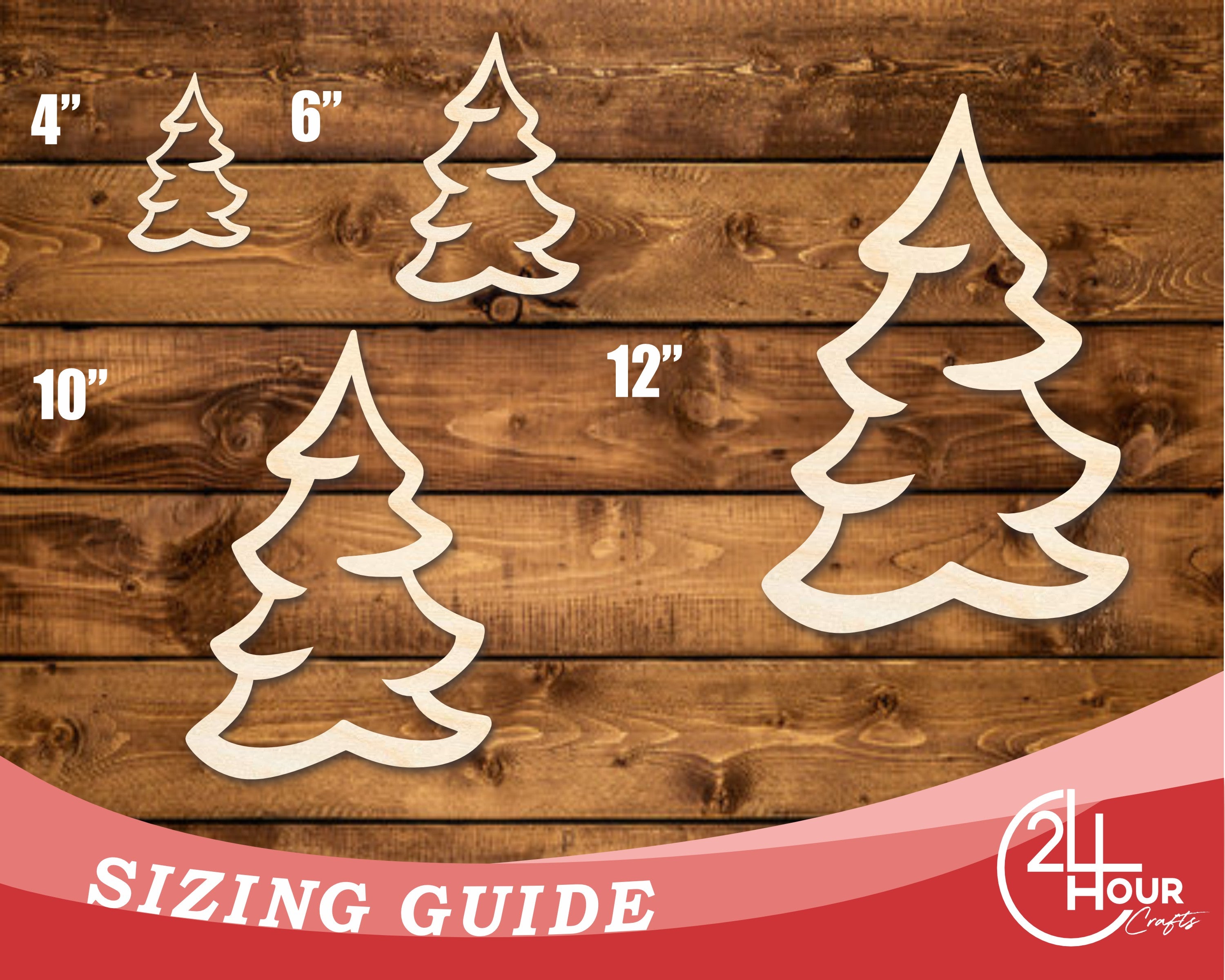 Unfinished Baltic Birch Wood Snowy Tree Shape DIY Craft Cutout with Up to 46 Inches Customization Options