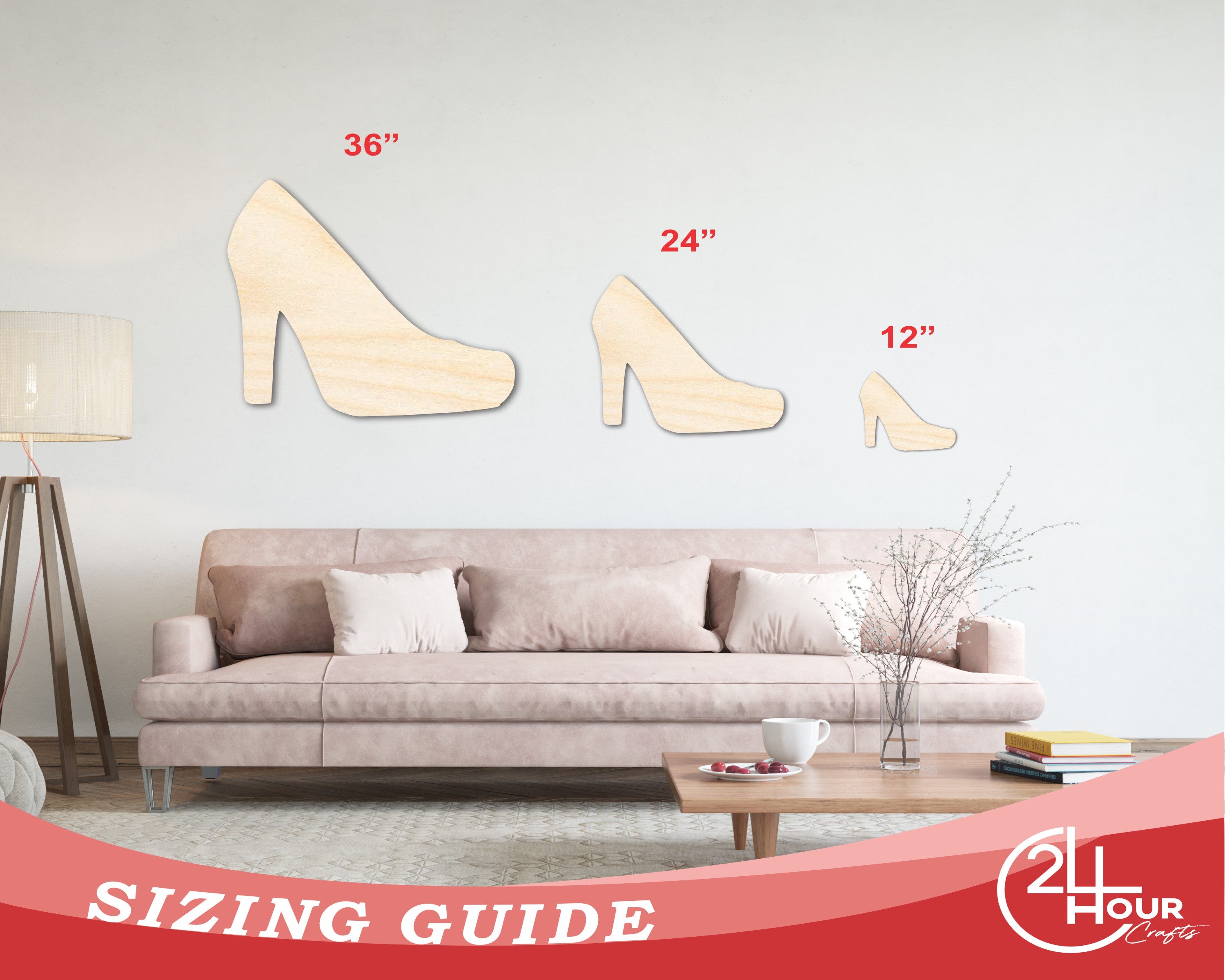 DIY Unfinished Baltic Birch Wood High Heel Shoe Shapes (Up to 36")