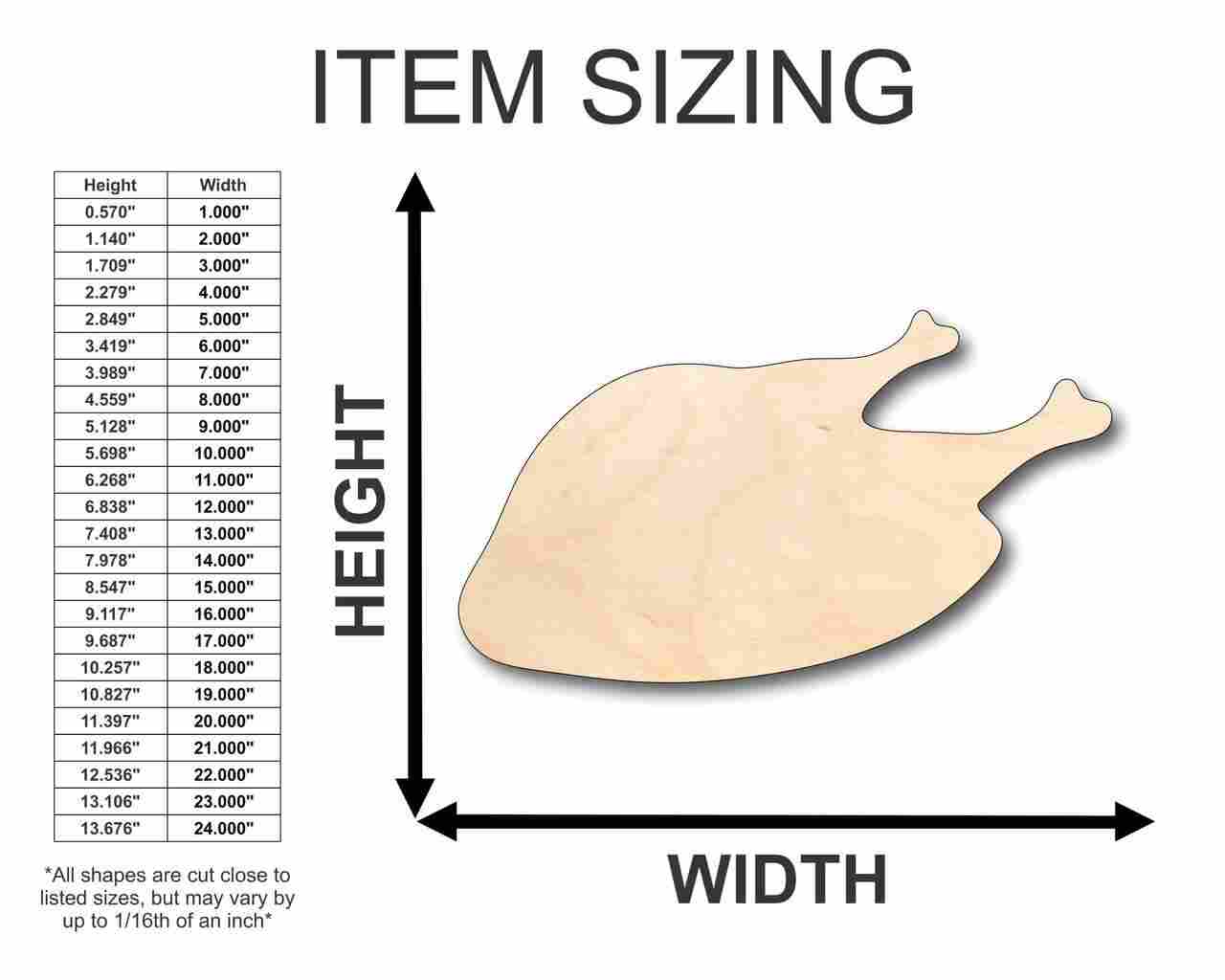 Unfinished Wood Thanksgiving Cooked Turkey Shape for Kitchen, Food, and Craft Projects - Up to 46 DIY Options