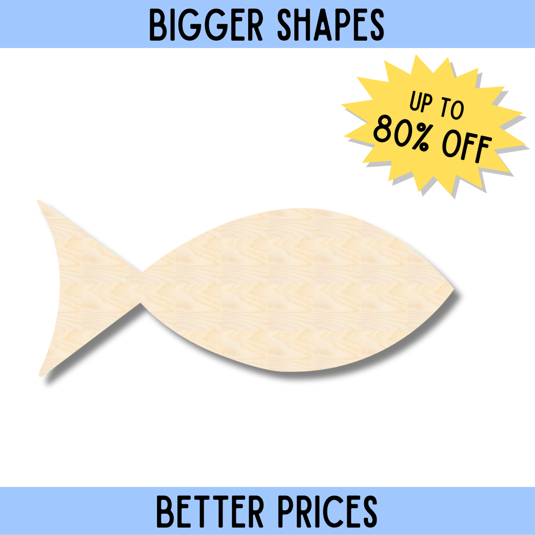 Large and Superior Unfinished Wood Fish - Shaped Silhouette for DIY Craft Cut - outs