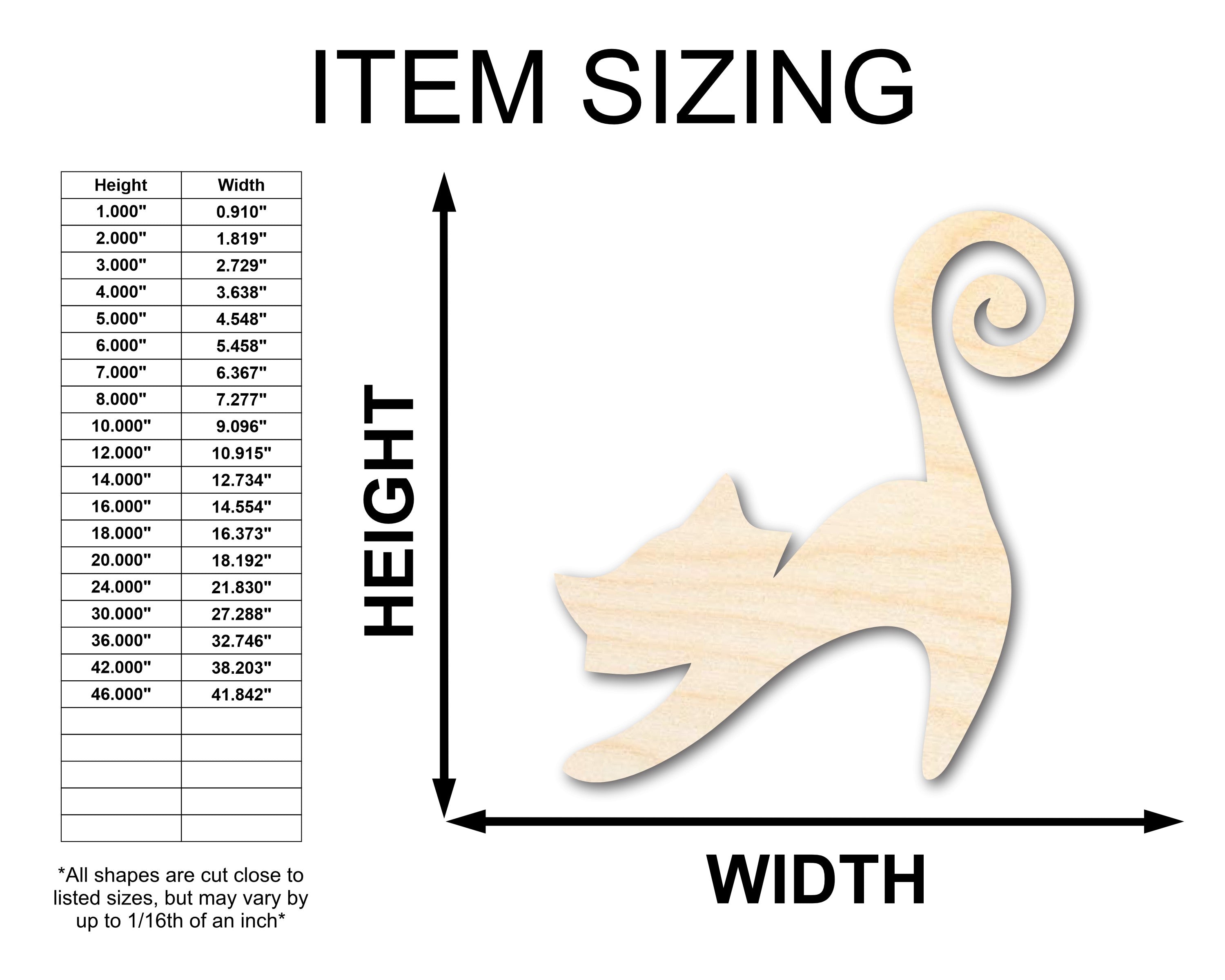 Unfinished Sanded Wood Swirly Cat Shape Crafts up to 36 Inches